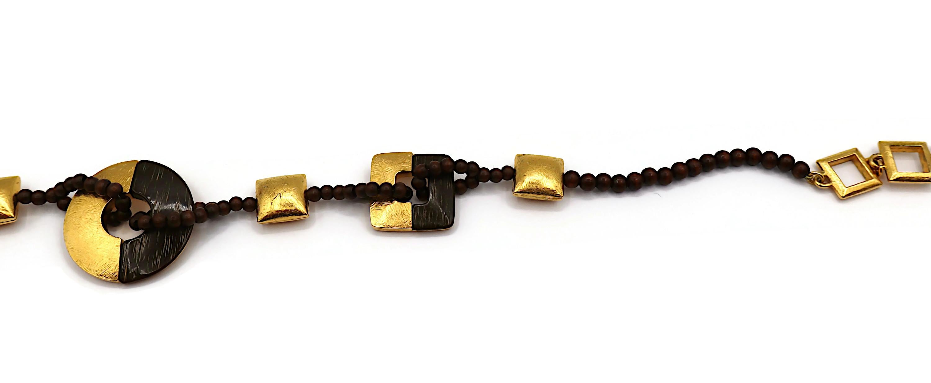 YVES SAINT LAURENT YSL Collier vintage en perles de bois et or 5