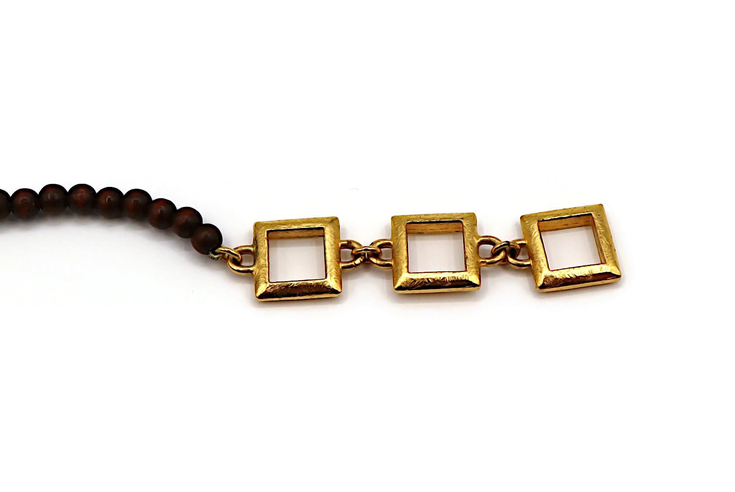 YVES SAINT LAURENT YSL Collier vintage en perles de bois et or 6
