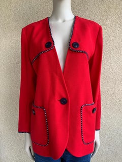 Yves Saint Laurent YSL Vintage Wool Red Blazer / Jacket with Contrast Trim