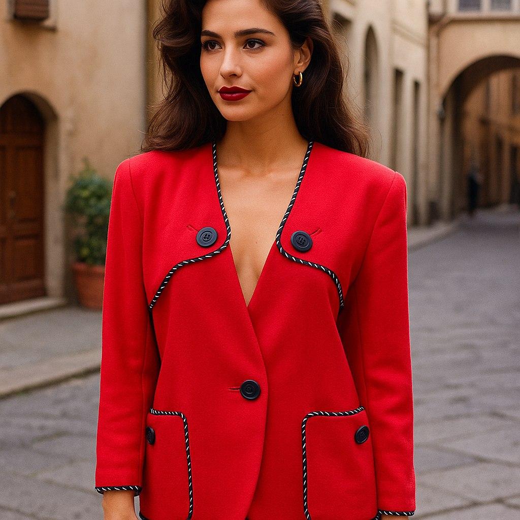 Yves Saint Laurent YSL Vintage Blazer / Chaqueta de lana roja con ribetes en contraste en venta 15
