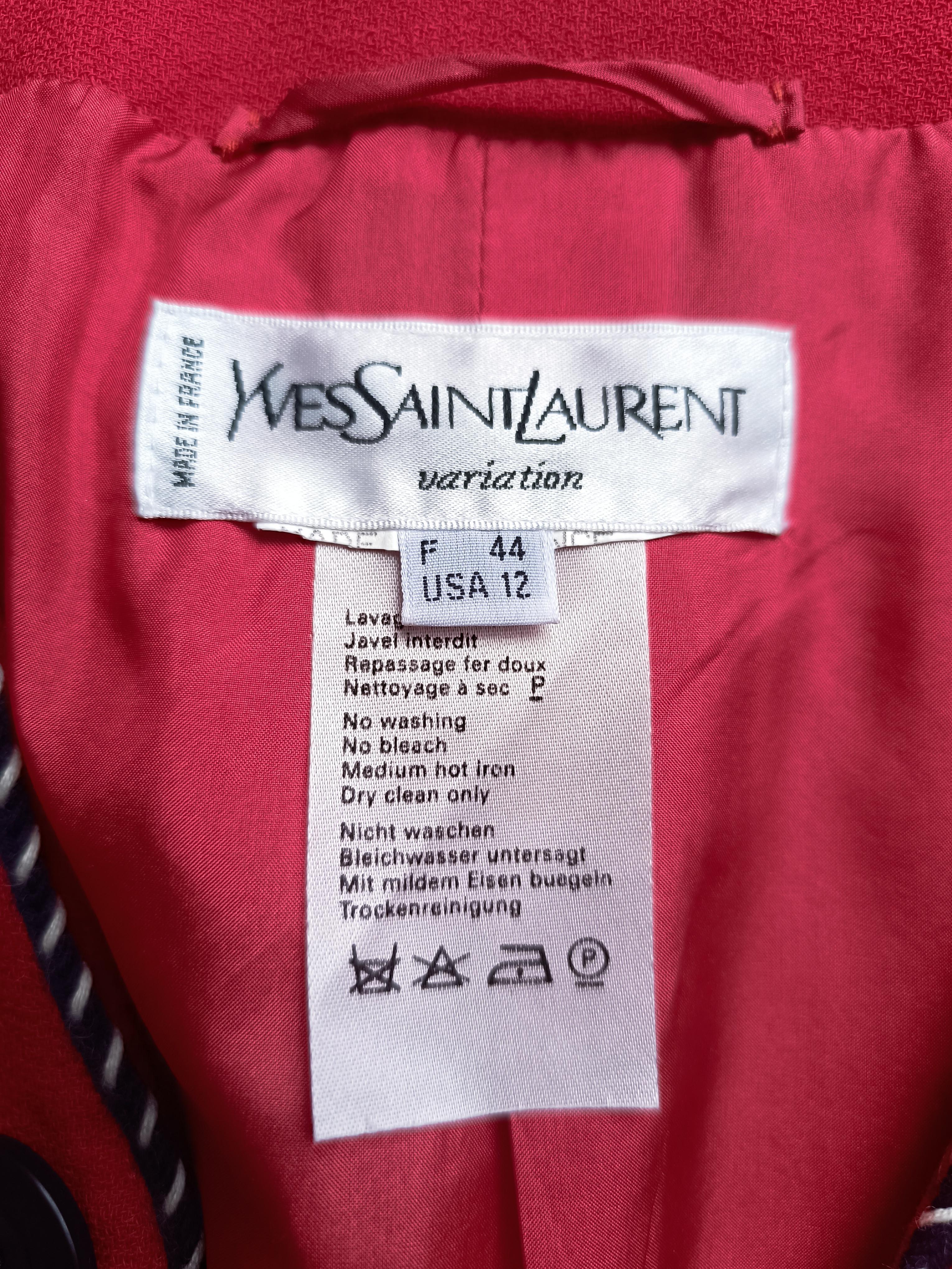 Yves Saint Laurent YSL Vintage Blazer / Giacca in lana rossa con finiture a contrasto in vendita 2
