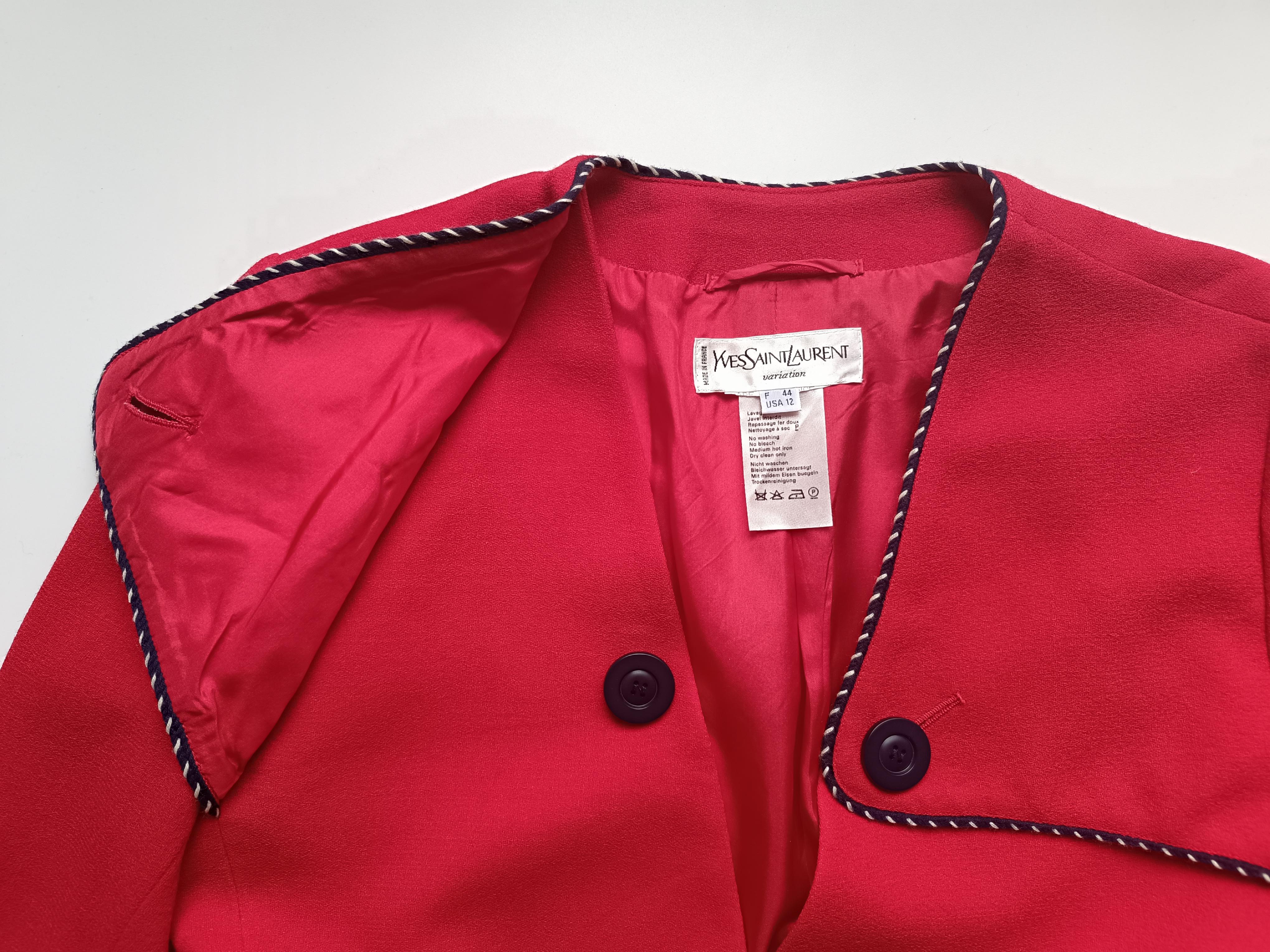 Yves Saint Laurent YSL Vintage Blazer / Giacca in lana rossa con finiture a contrasto in vendita 3