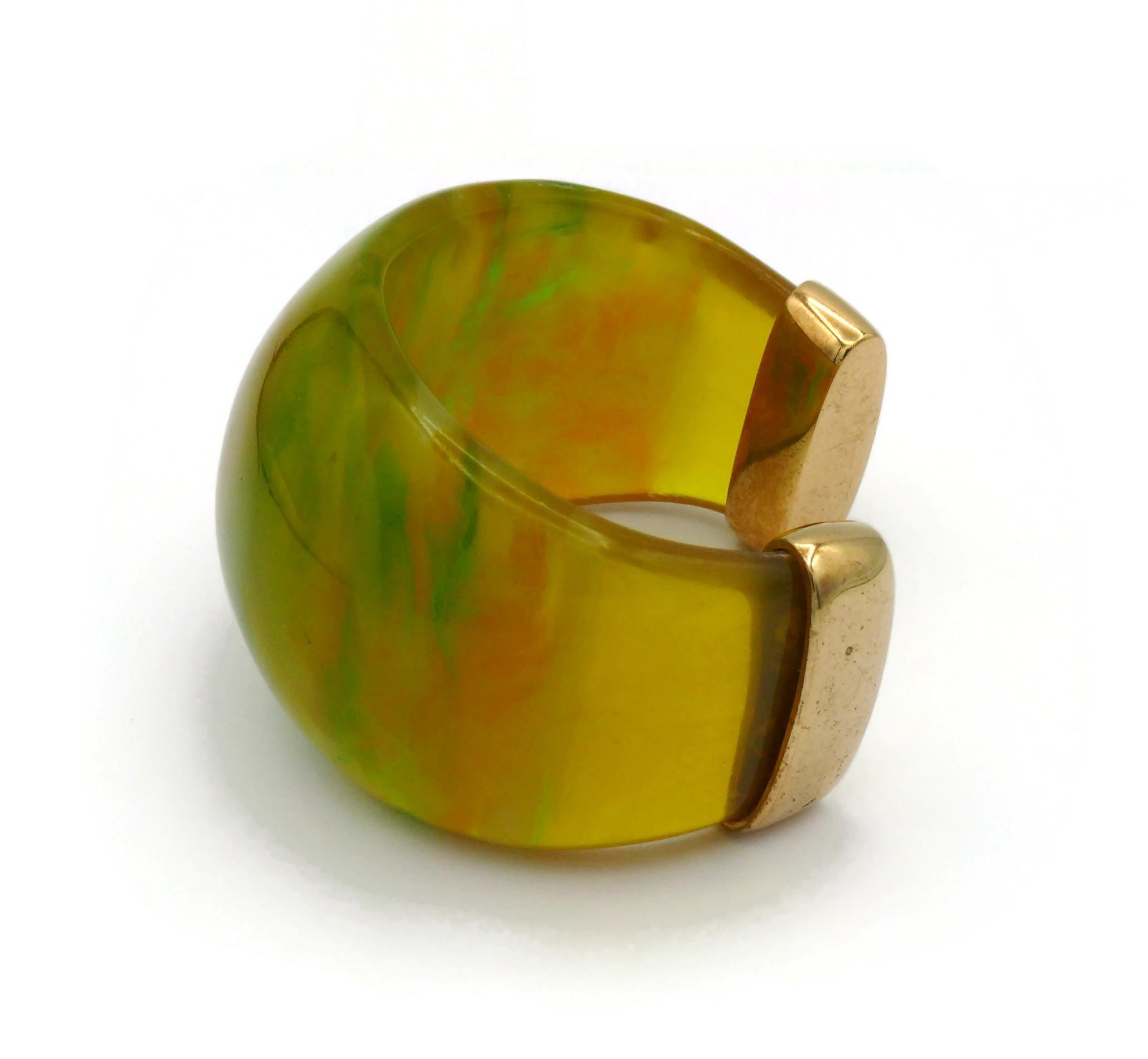 YVES SAINT LAURENT YSL Vintage Yellow Green Marbled Resin Cuff Bracelet For Sale 7