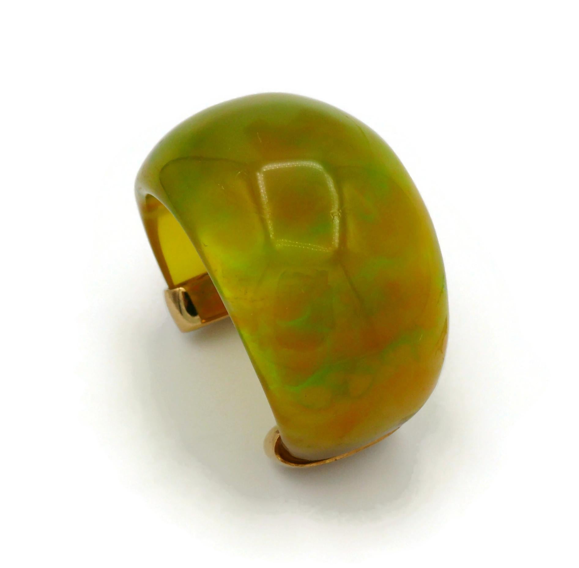 YVES SAINT LAURENT YSL Vintage Yellow Green Marbled Resin Cuff Bracelet For Sale 1