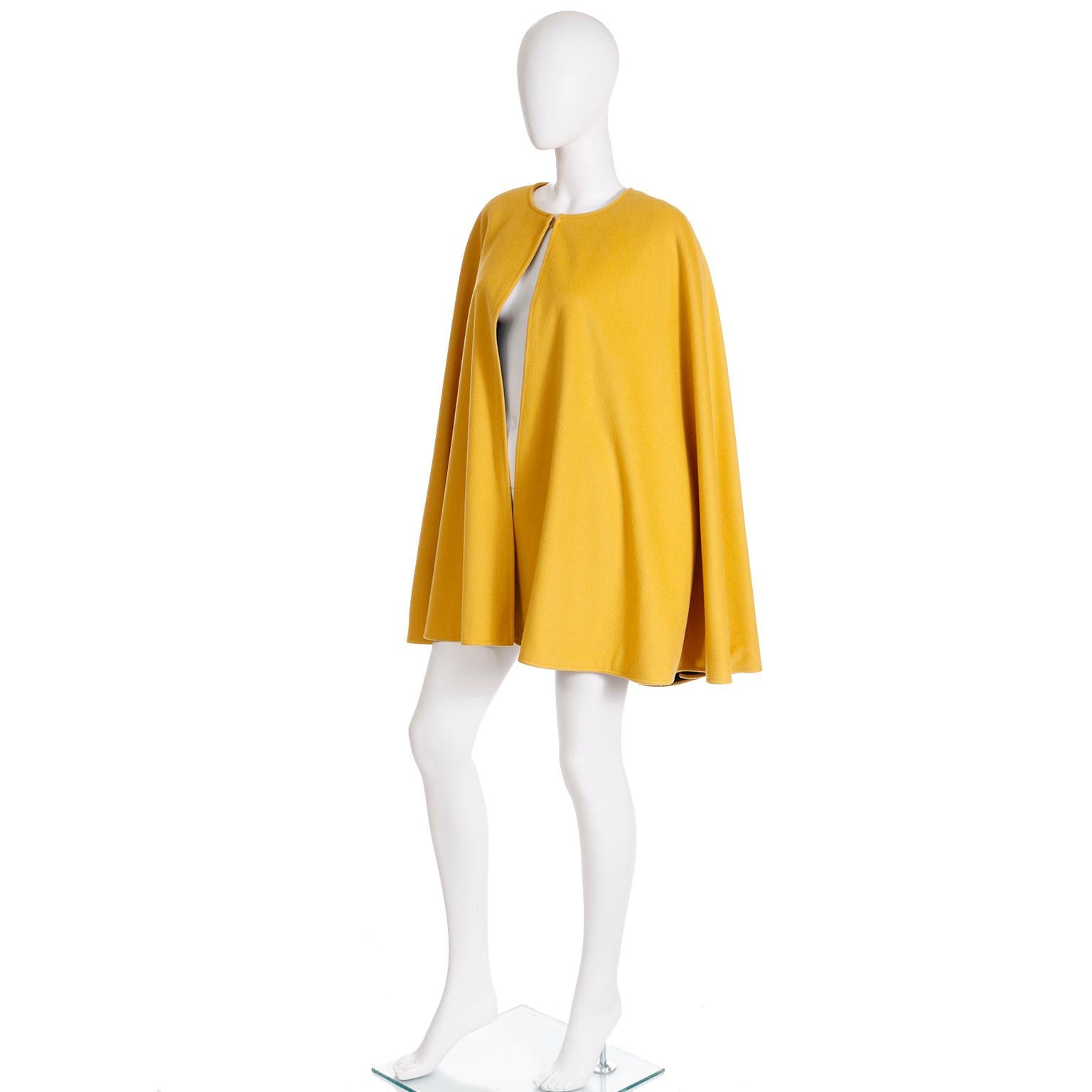 Yves Saint Laurent YSL Vintage Yellow Wool Cape In Excellent Condition In Portland, OR
