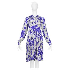 Yves Saint Laurent YSL White & Purple Floral Silk Day Dress