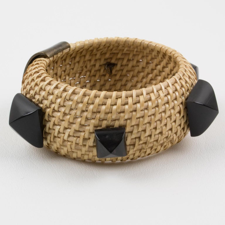 Ysl Rattan Yves Saint Laurent YSL Wicker and Resin Bracelet Bangle For Sale at 1stDibs