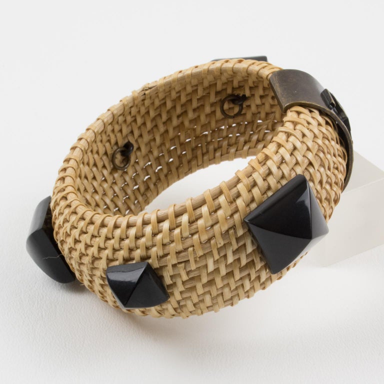 Ysl Rattan Yves Saint Laurent YSL Wicker and Resin Bracelet Bangle For Sale at 1stDibs