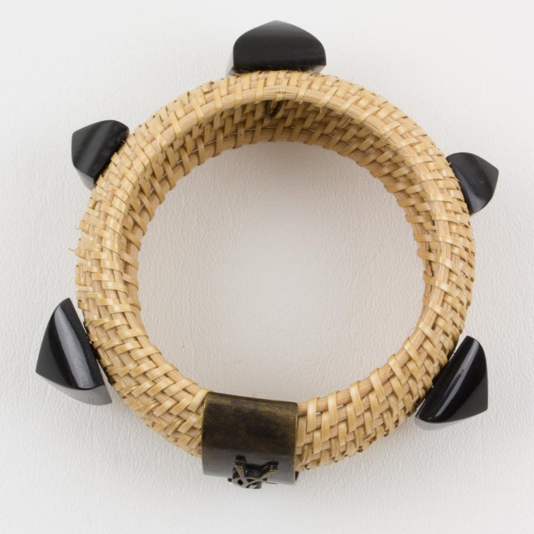 Ysl Rattan Yves Saint Laurent YSL Wicker and Resin Bracelet Bangle For Sale at 1stDibs