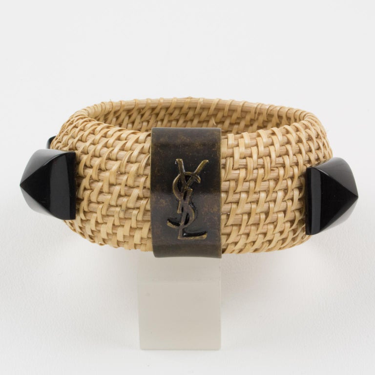 Ysl Rattan Yves Saint Laurent YSL Wicker and Resin Bracelet Bangle For Sale at 1stDibs