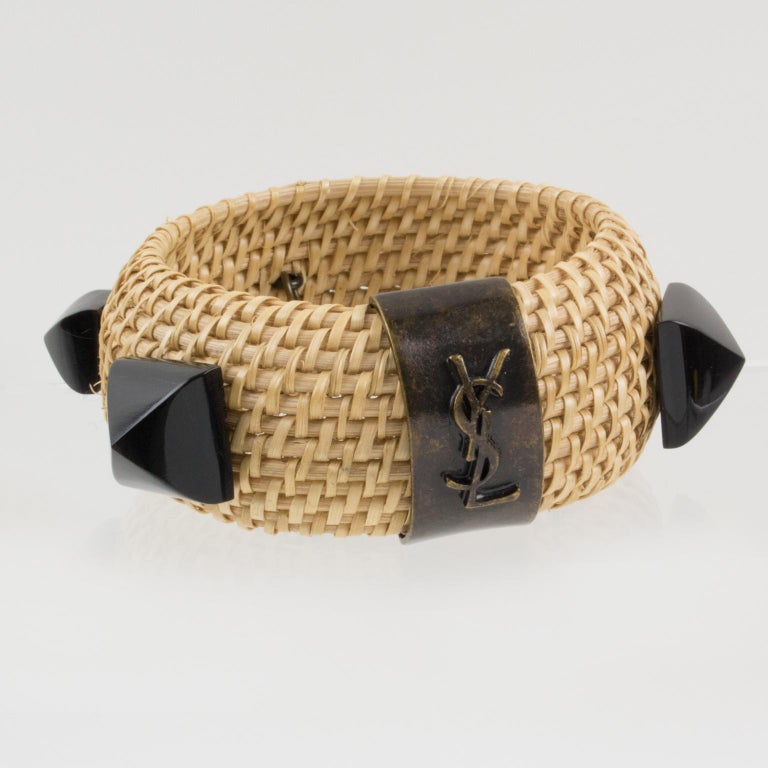 Ysl Rattan Yves Saint Laurent YSL Wicker and Resin Bracelet Bangle For Sale at 1stDibs