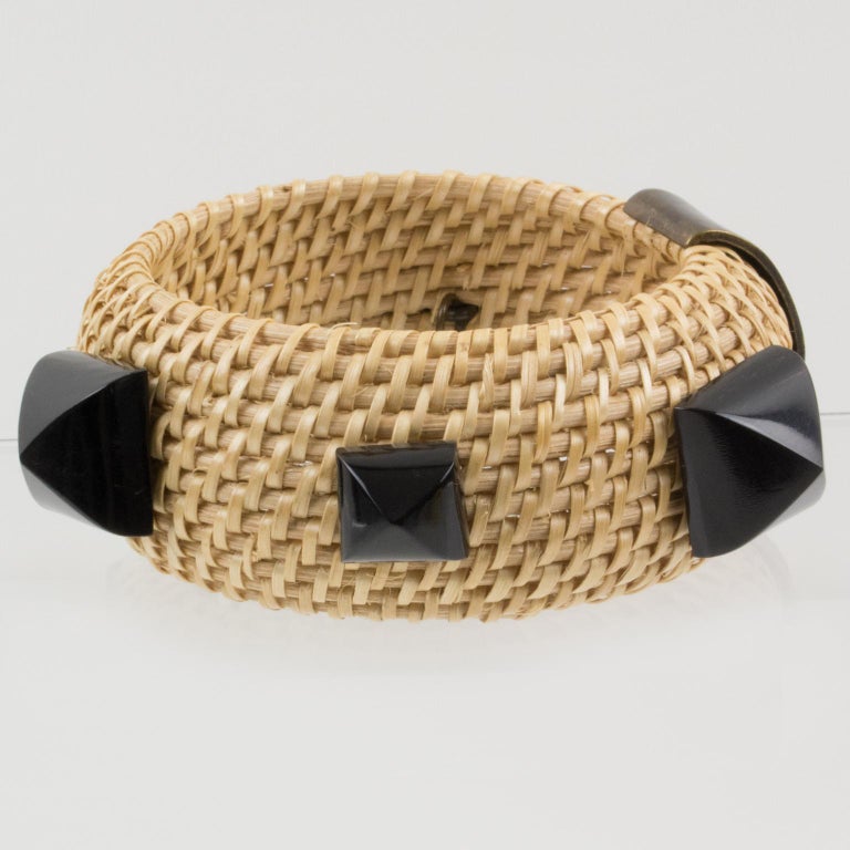 Ysl Rattan Yves Saint Laurent YSL Wicker and Resin Bracelet Bangle For Sale at 1stDibs