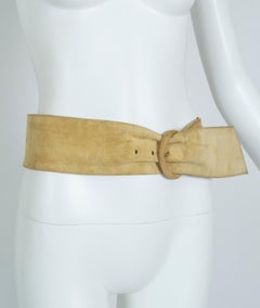 Yves Saint Laurent YSL Wide Camel Suede Belt with Covered Buckle – XS-S, 1980s