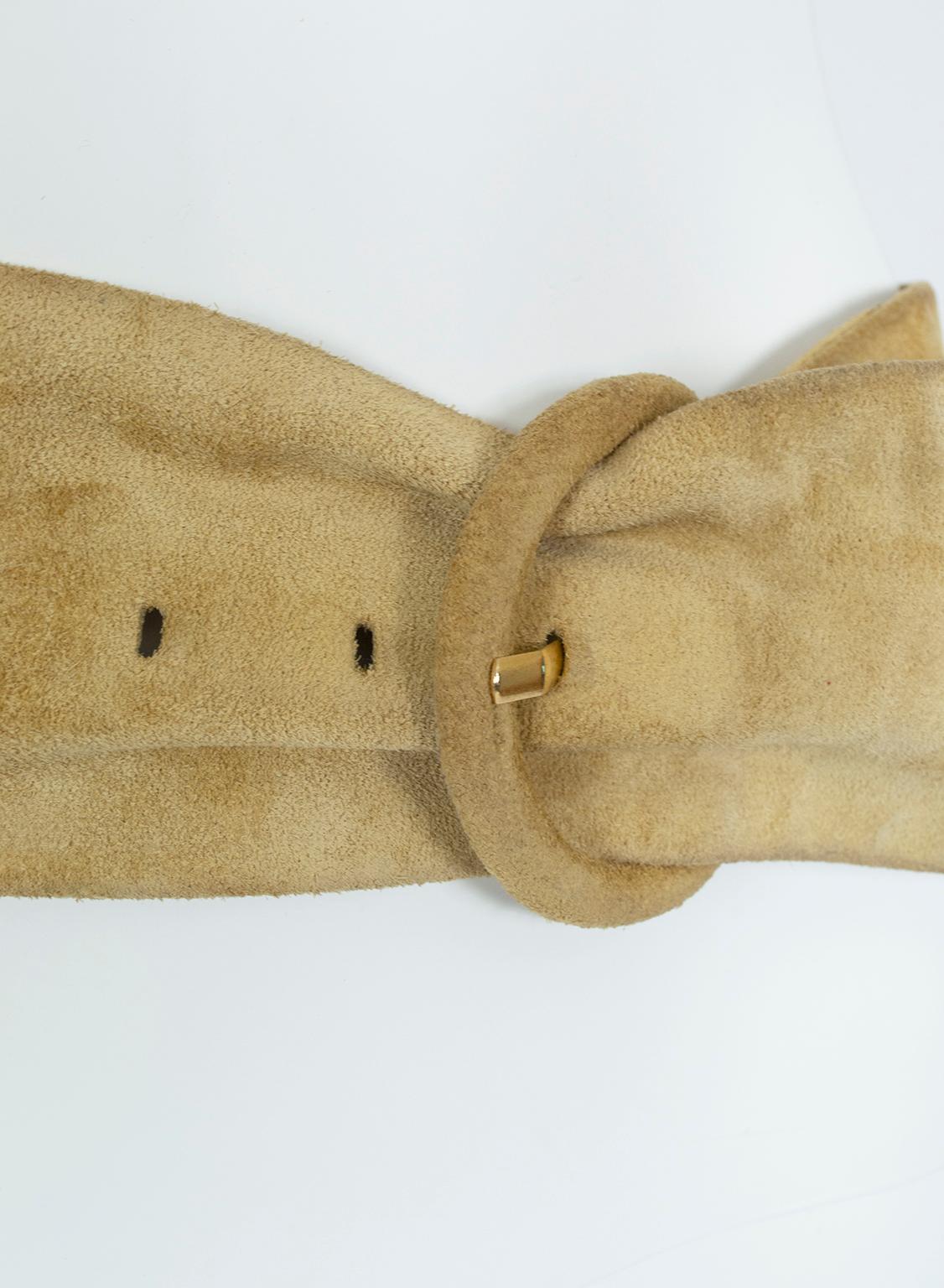 Yves Saint Laurent YSL Wide Camel Suede Belt with Covered Buckle – XS-S, 1980s 1