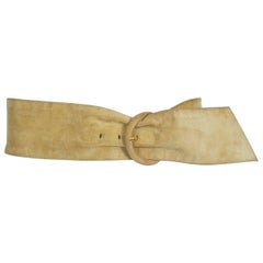 Yves Saint Laurent YSL Wide Camel Suede Belt with Covered Buckle – XS-S, 1980s