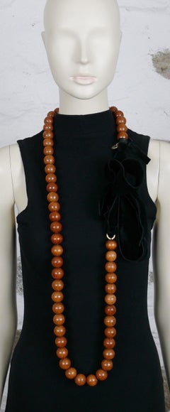 Yves Saint Laurent YSL Wood Bead and Black Velvet Necklace