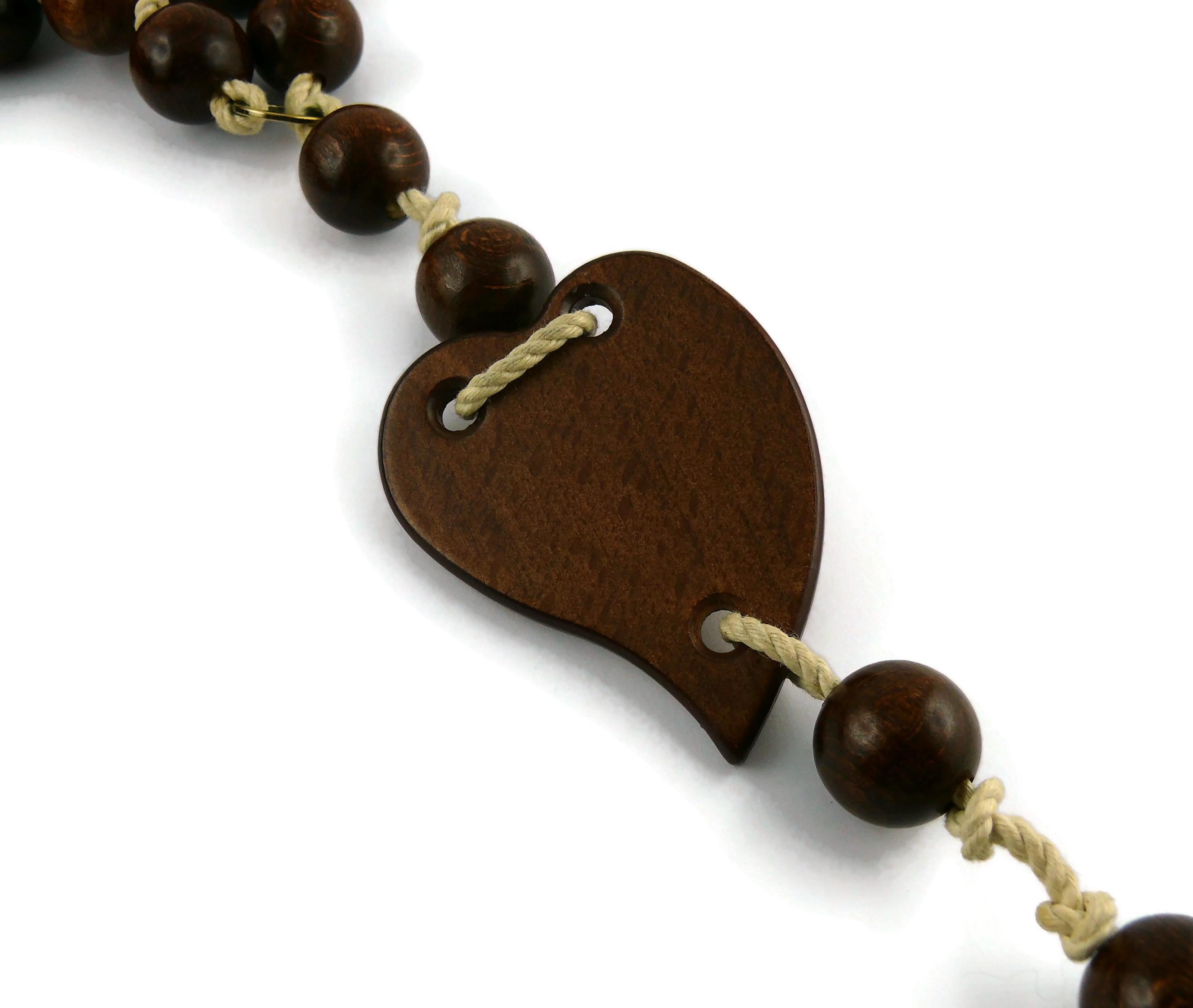 Yves Saint Laurent YSL Wood Heart Rope Tassel Extra Long Necklace 6