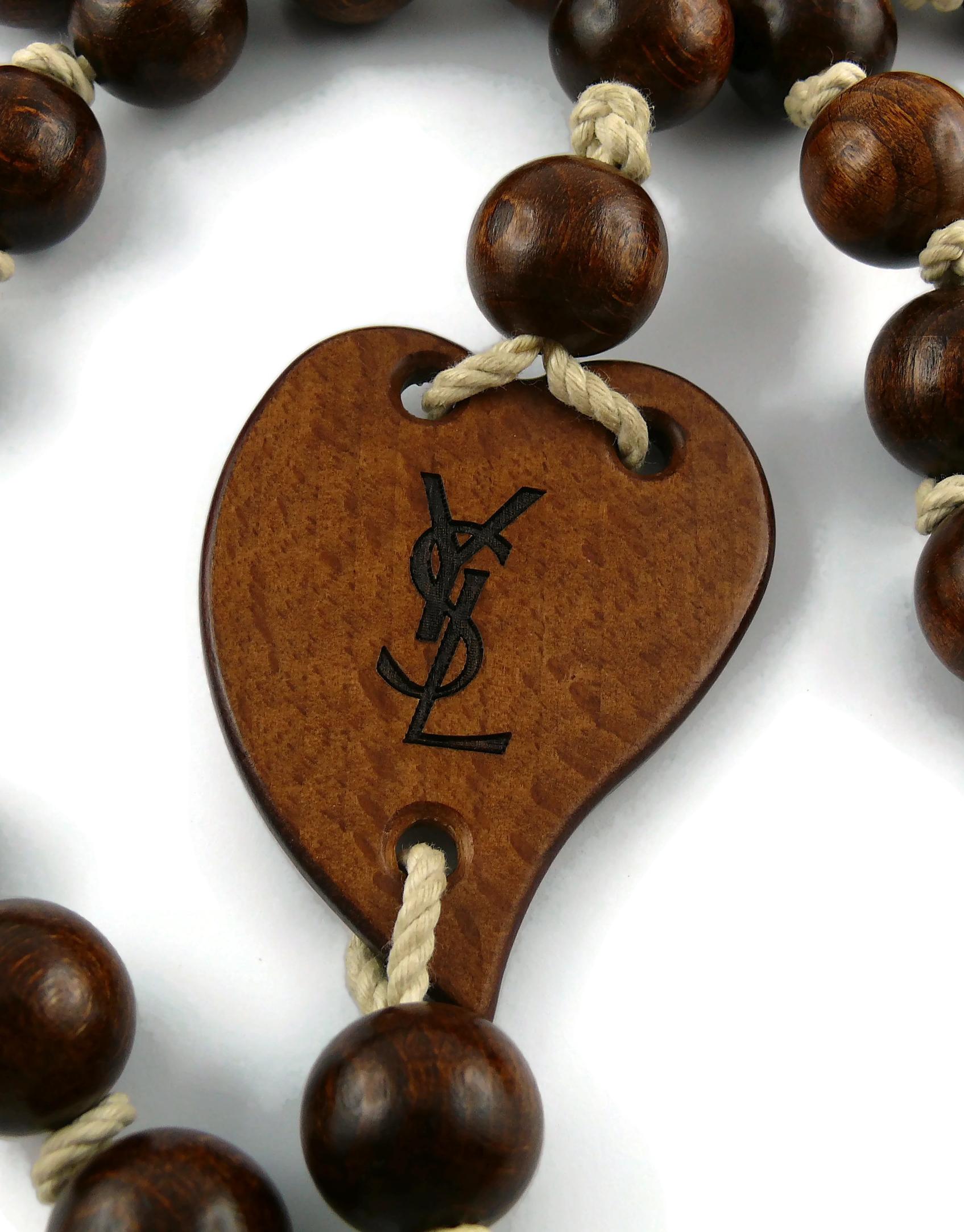 Yves Saint Laurent YSL Wood Heart Rope Tassel Extra Long Necklace 8