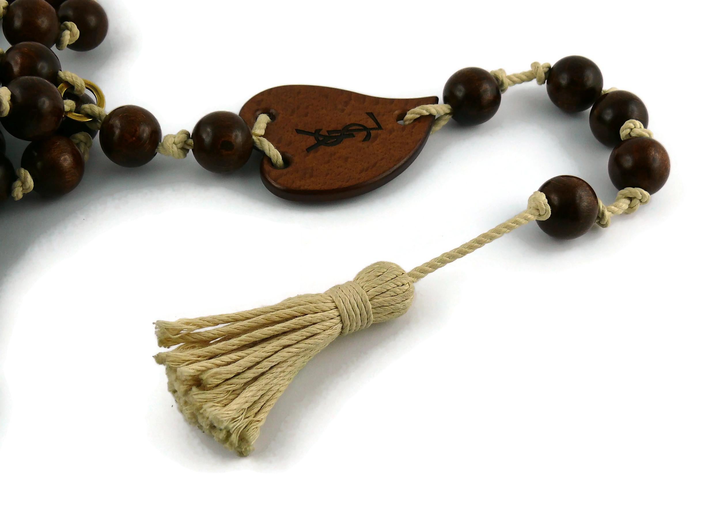 Yves Saint Laurent YSL Wood Heart Rope Tassel Extra Long Necklace 5