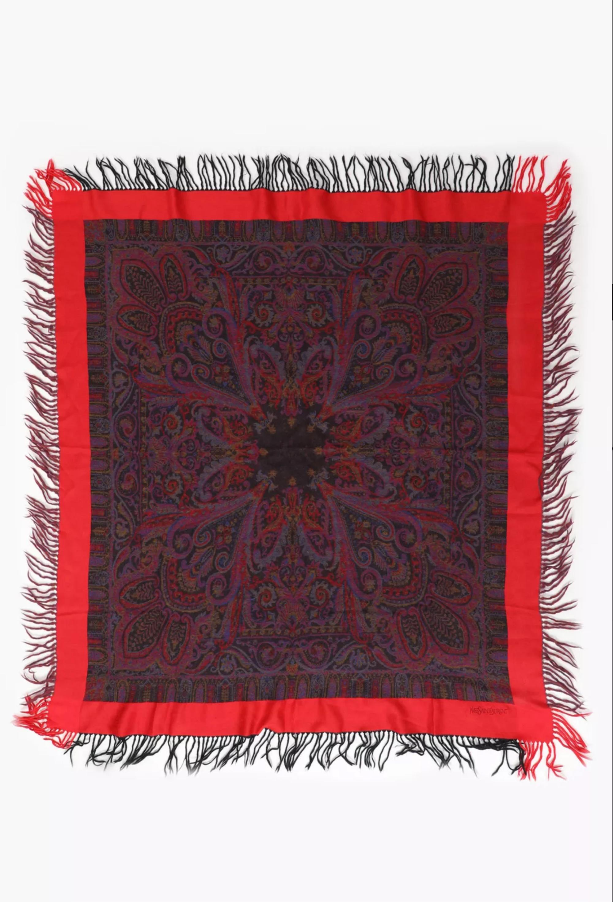 Women's or Men's Yves Saint Laurent YSL Wool Purple Paisley Scarf For Sale