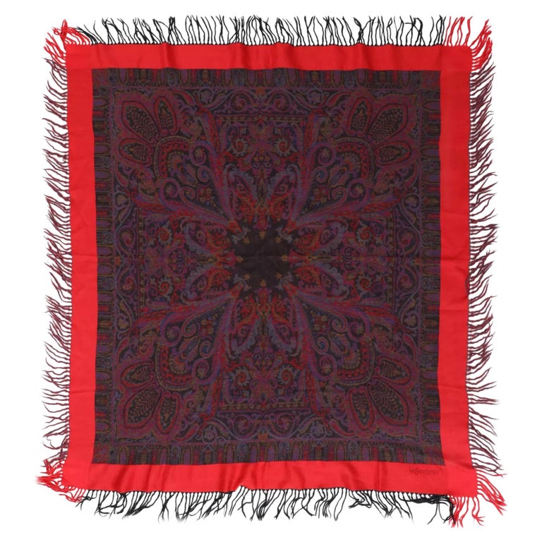 Yves Saint Laurent Sciarpa in lana viola Paisley YSL in vendita su