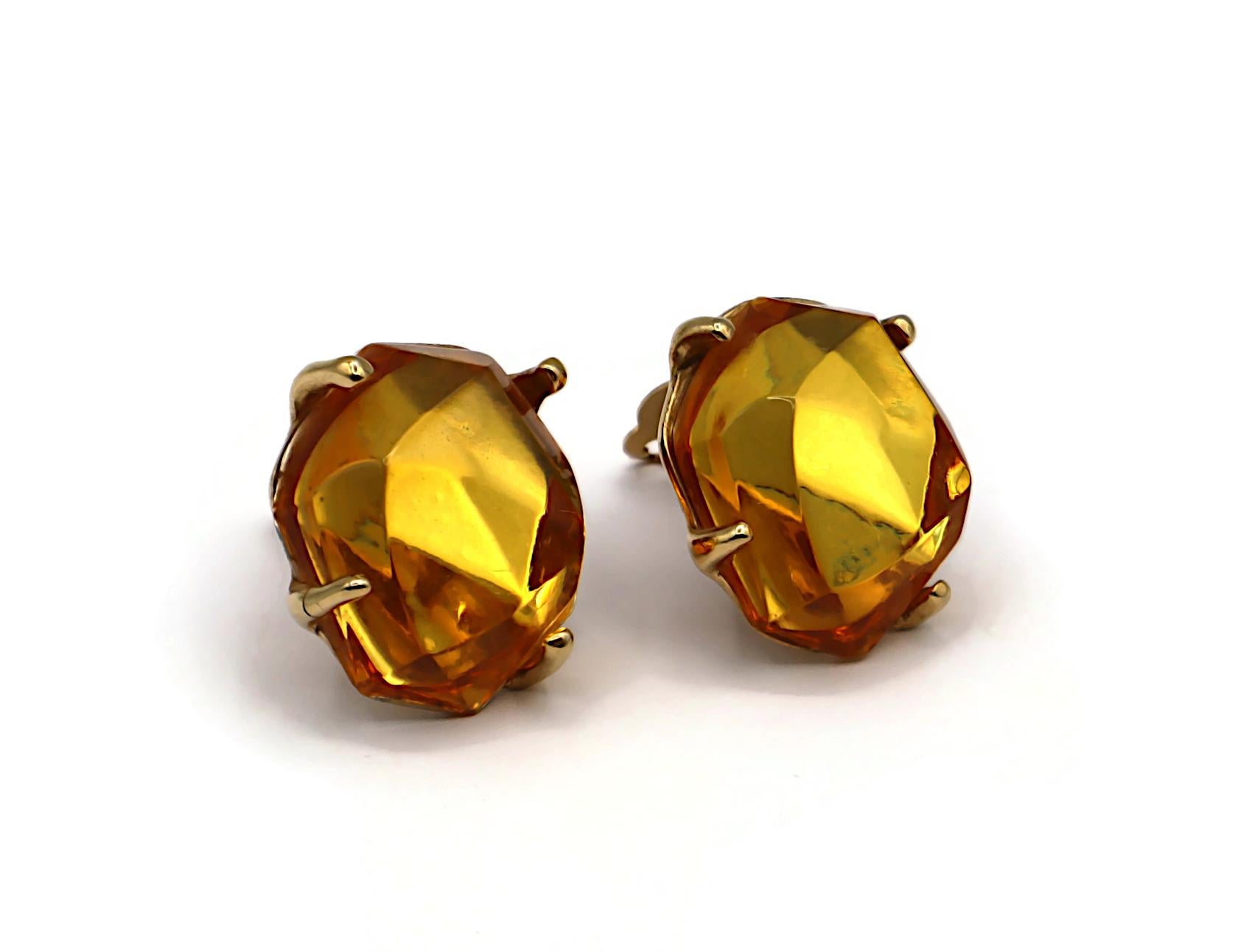 Yves Saint Laurent Boucles d'oreilles à clip en résine jaune YSL Bon état - En vente à Nice, FR