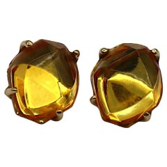 YVES SAINT LAURENT YSL Yellow Resin Clip-On Earrings