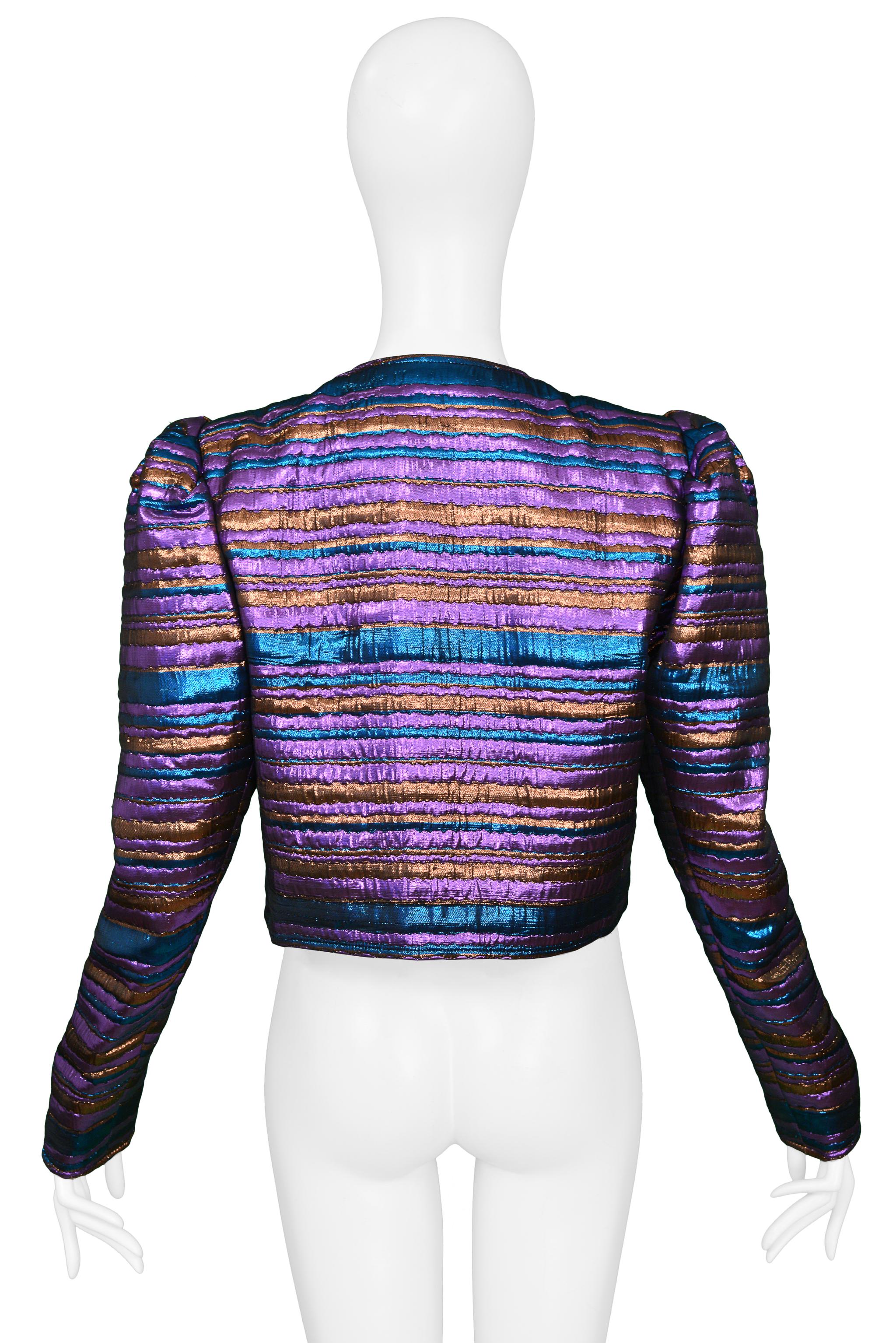 Yves Saint Laurent YSLPurple And Blue Metallic Stripe Jacket 1982 In Excellent Condition In Los Angeles, CA