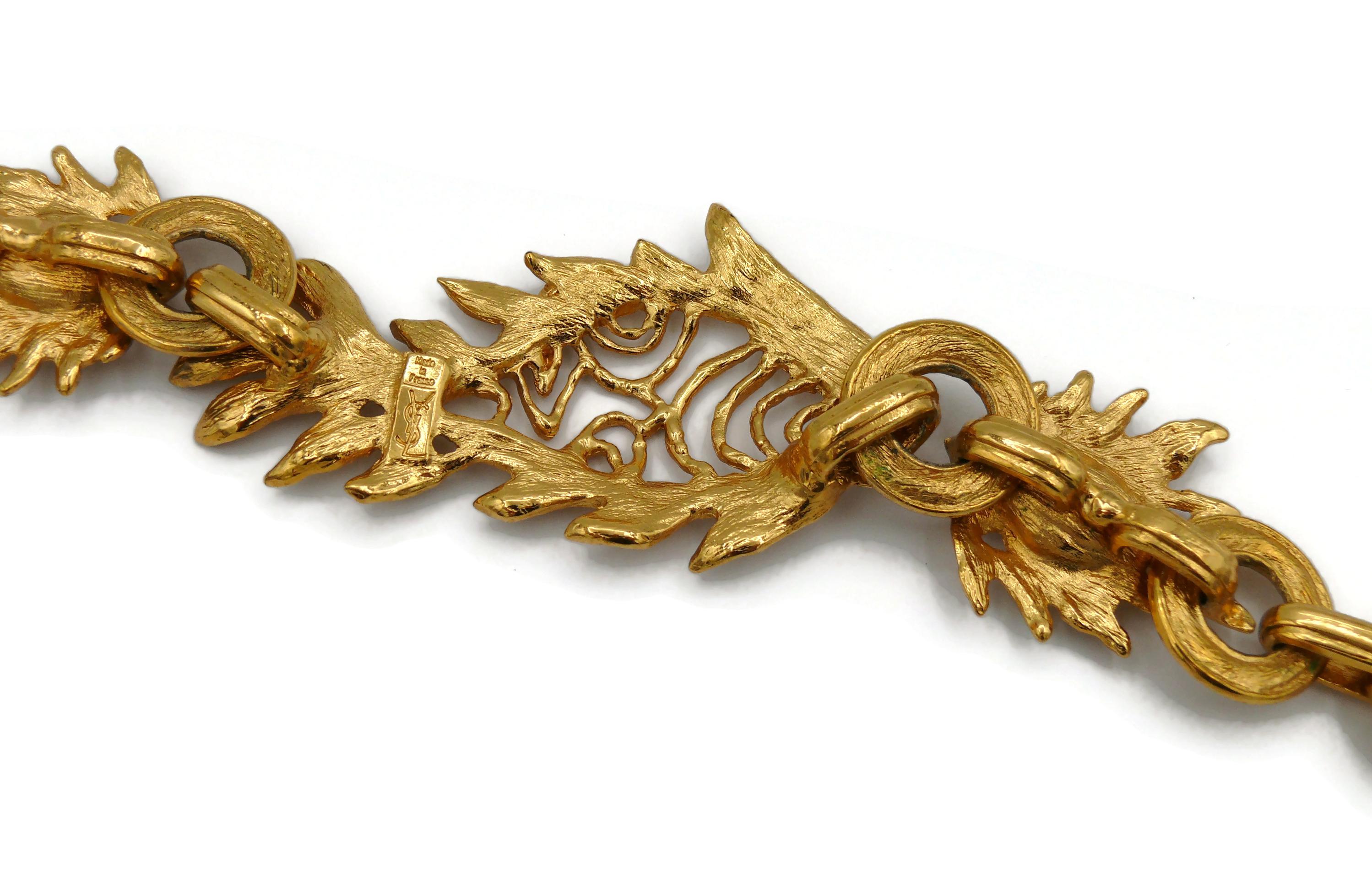 YVES SAINT LAURENT YVSL Vintage Jewelled Gold Tone Fish Necklace 7