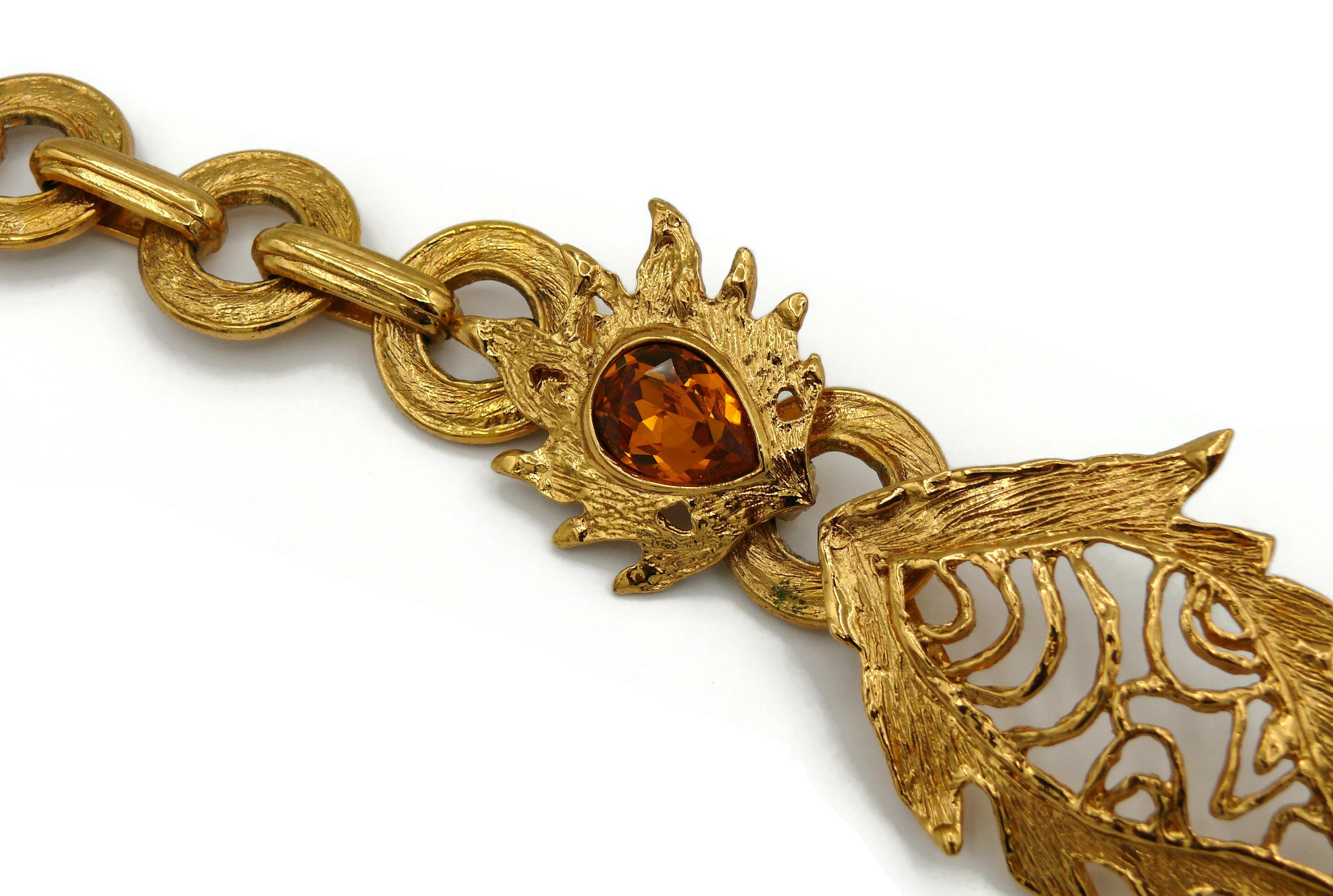 Women's YVES SAINT LAURENT YVSL Vintage Jewelled Gold Tone Fish Necklace
