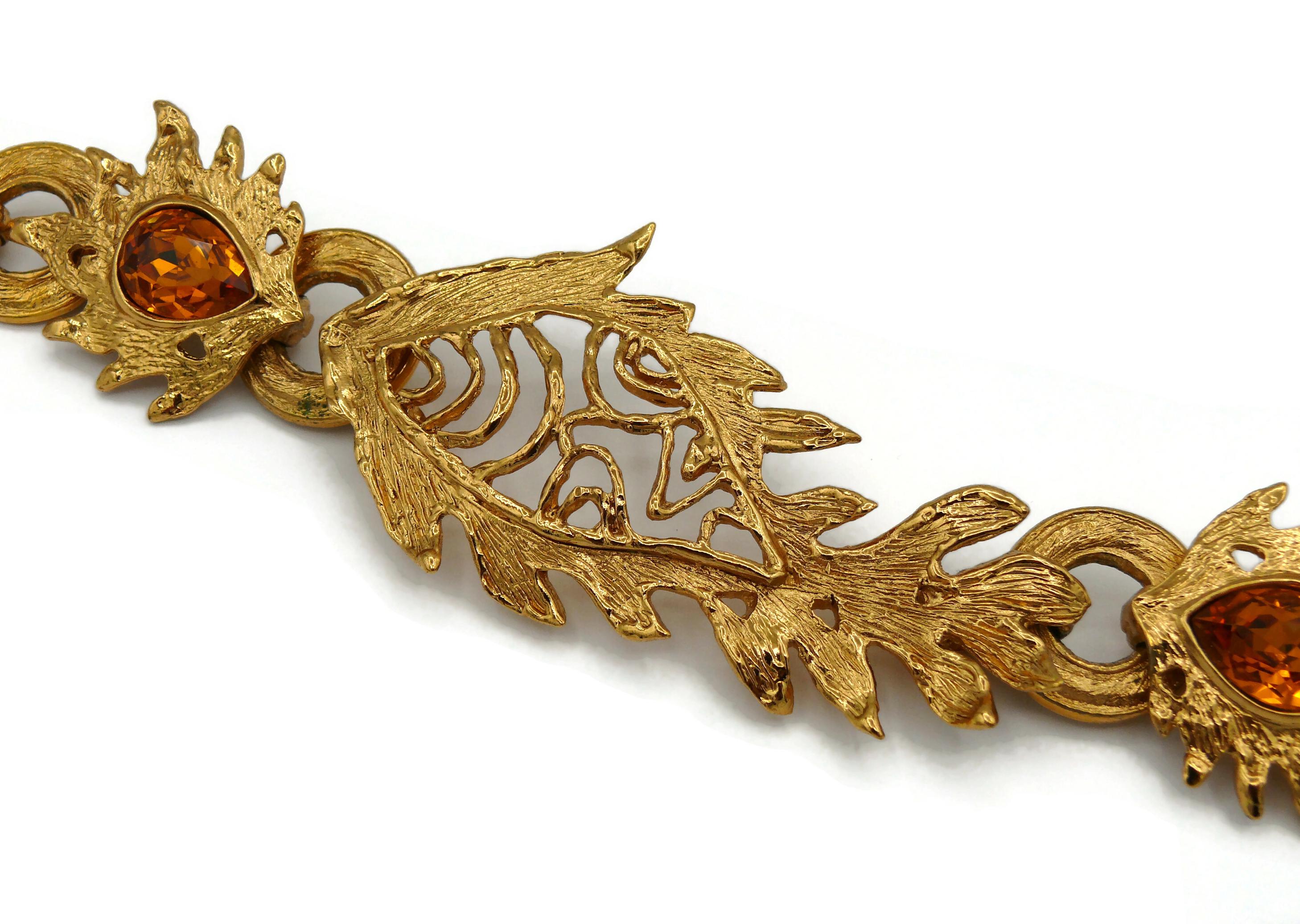 YVES SAINT LAURENT YVSL Vintage Jewelled Gold Tone Fish Necklace 1