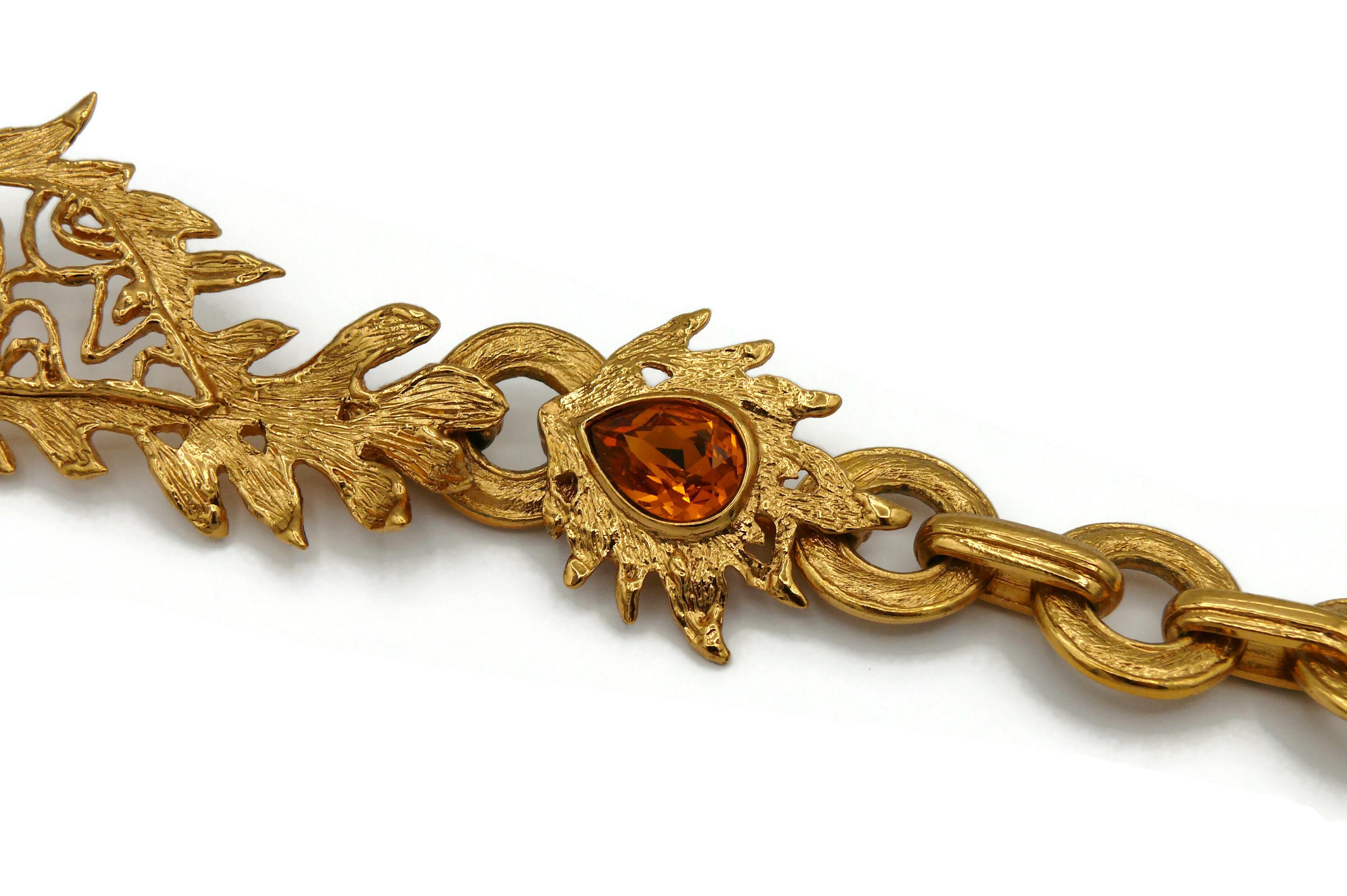 YVES SAINT LAURENT YVSL Vintage Jewelled Gold Tone Fish Necklace 2
