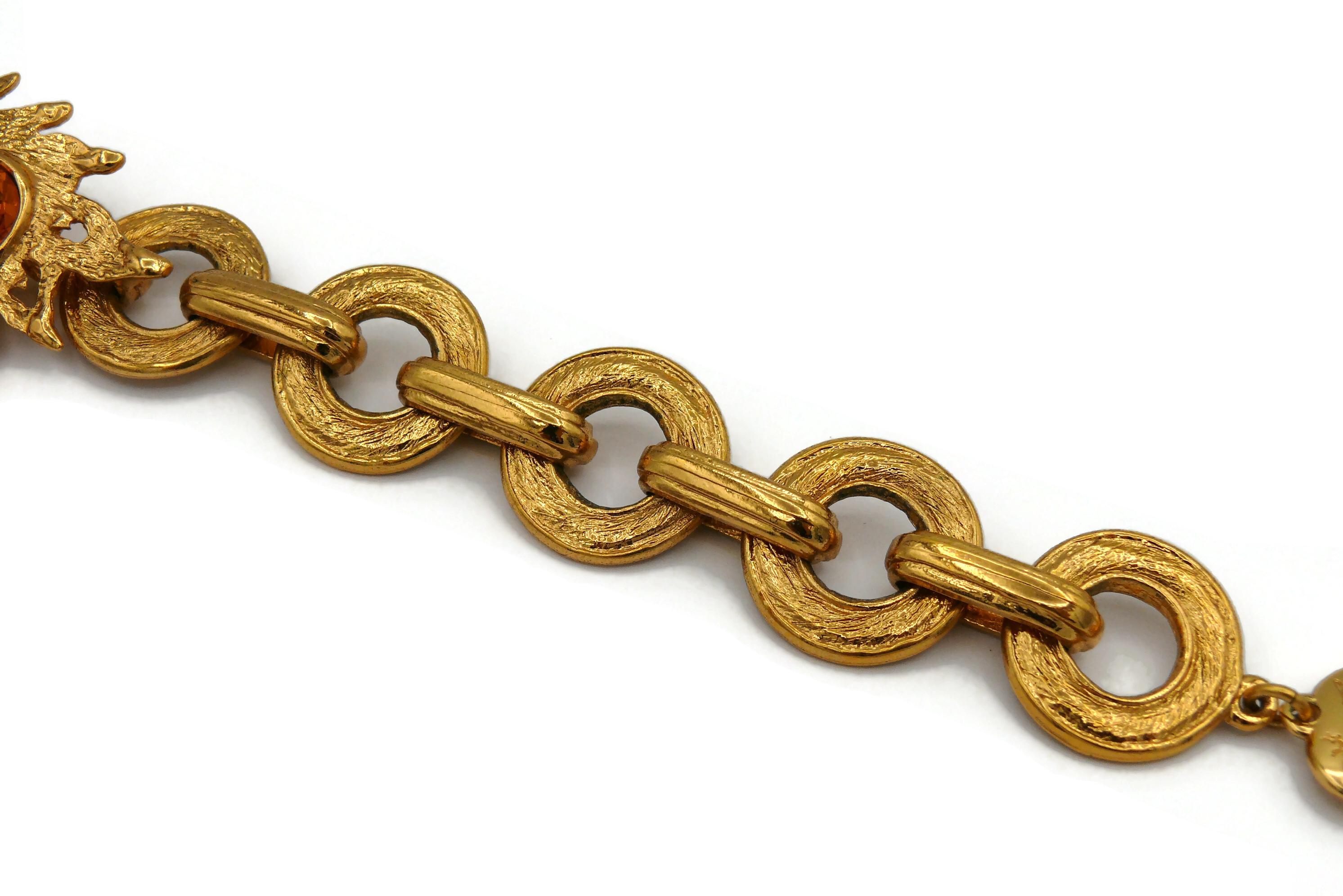 YVES SAINT LAURENT YVSL Vintage Jewelled Gold Tone Fish Necklace 3