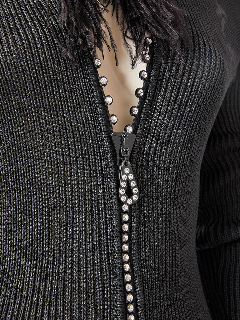 Yves Saint Laurent Strickjacke mit Reißverschluss vorne und Federkragen im Zustand „Gut“ im Angebot in New York, NY