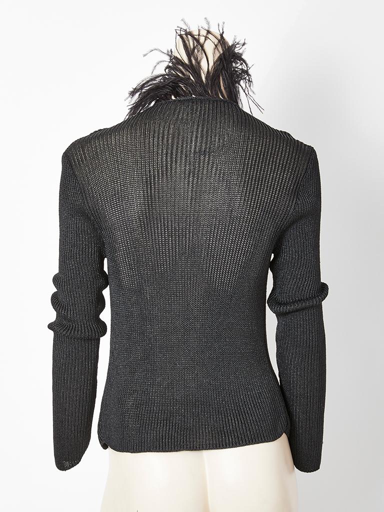 Yves Saint Laurent Zip Front Cardigan With Feather Collar For Sale at ...