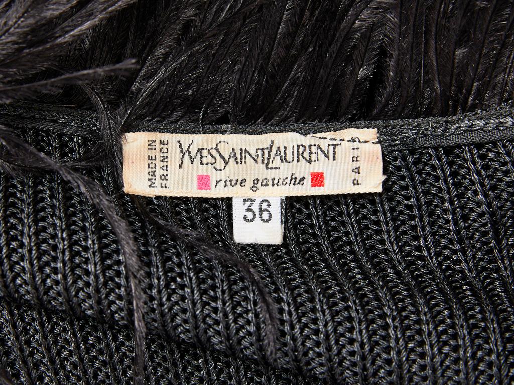 Black Yves Saint Laurent Zip Front Cardigan With Feather Collar For Sale