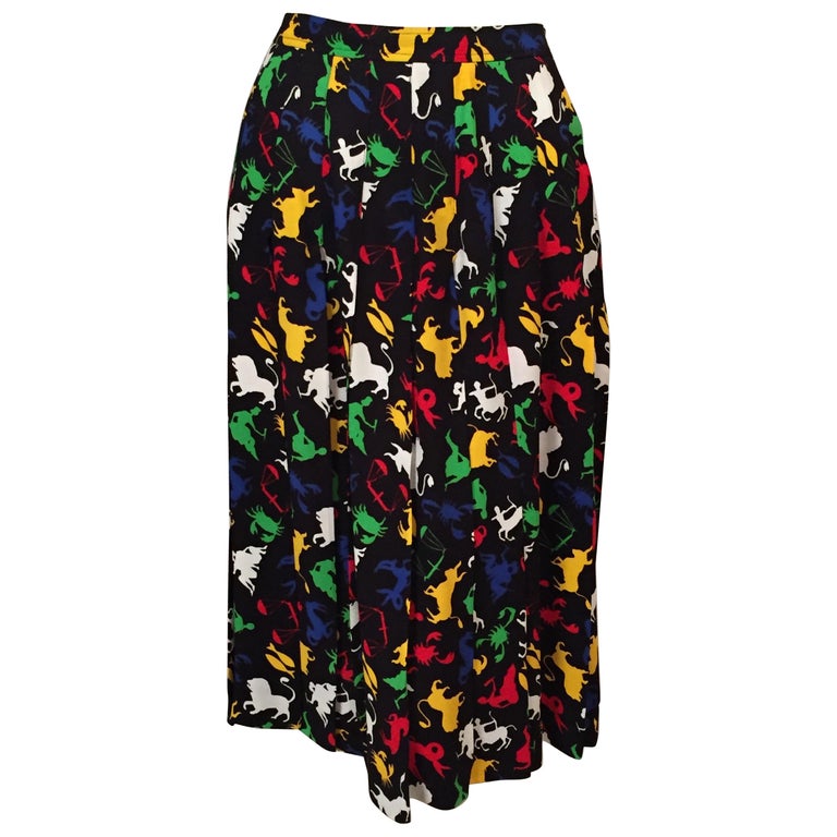 Yves Saint Laurent Zodiac Print Pleated Skirt at 1stDibs
