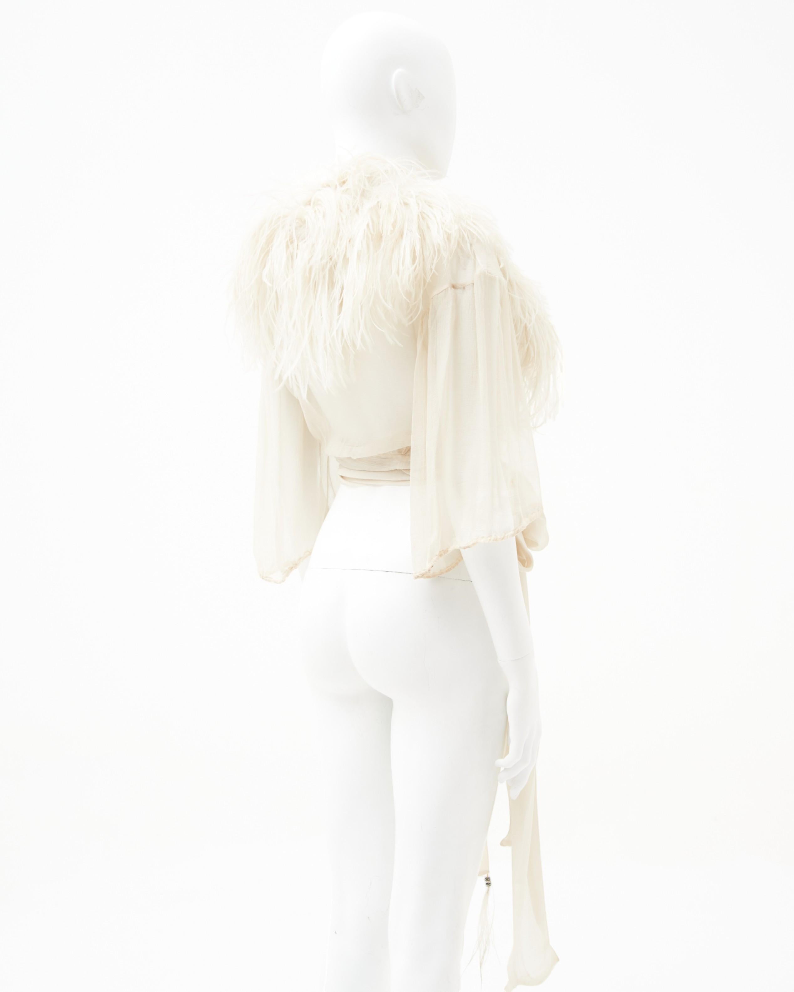Donna Yves Saint Laurent	F/W 1968-69 white silk feather top in vendita