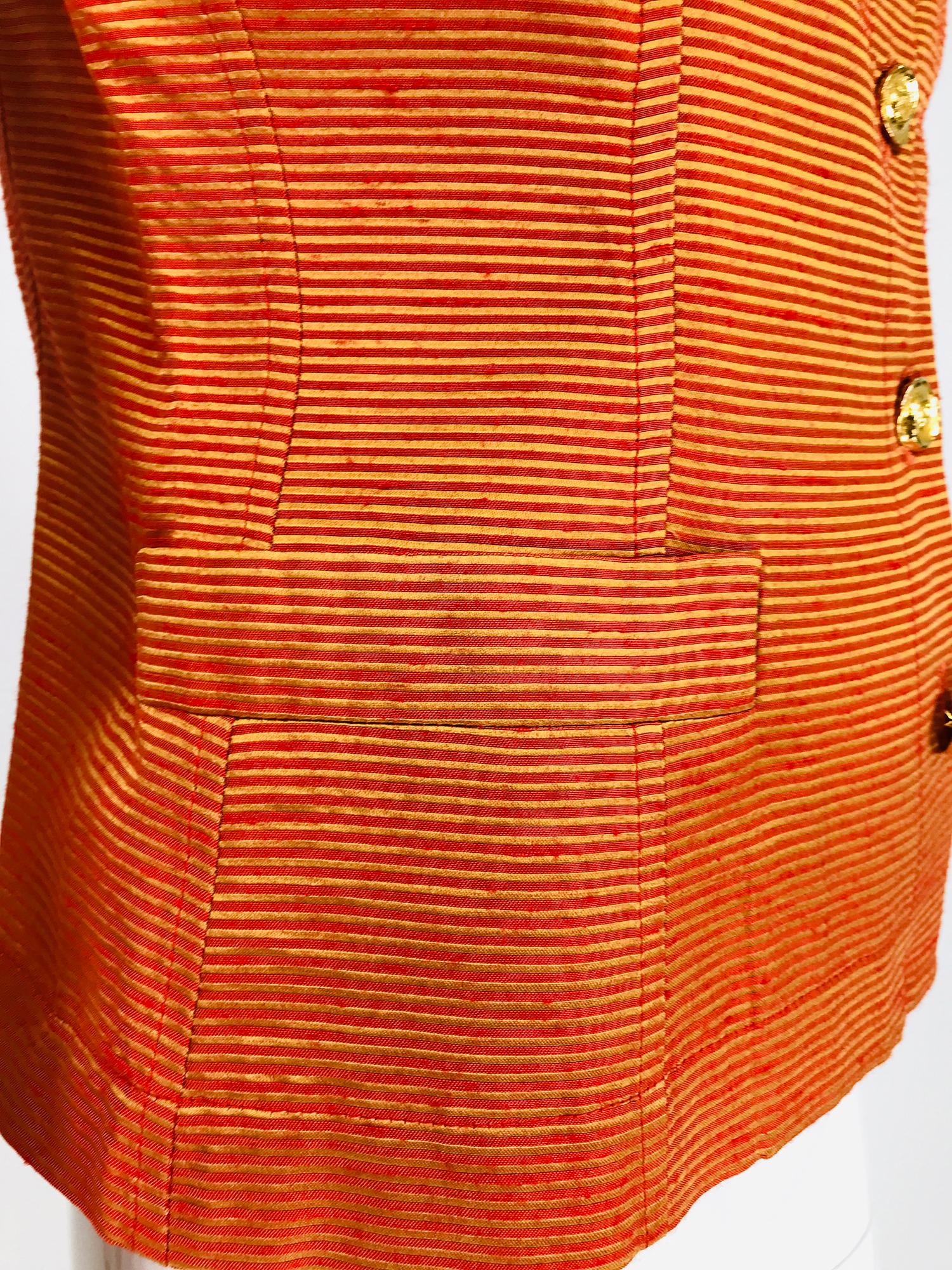 Yves Saint Rive Gauche Orange & Gold Stripe Faille Jacket Vintage For Sale 3