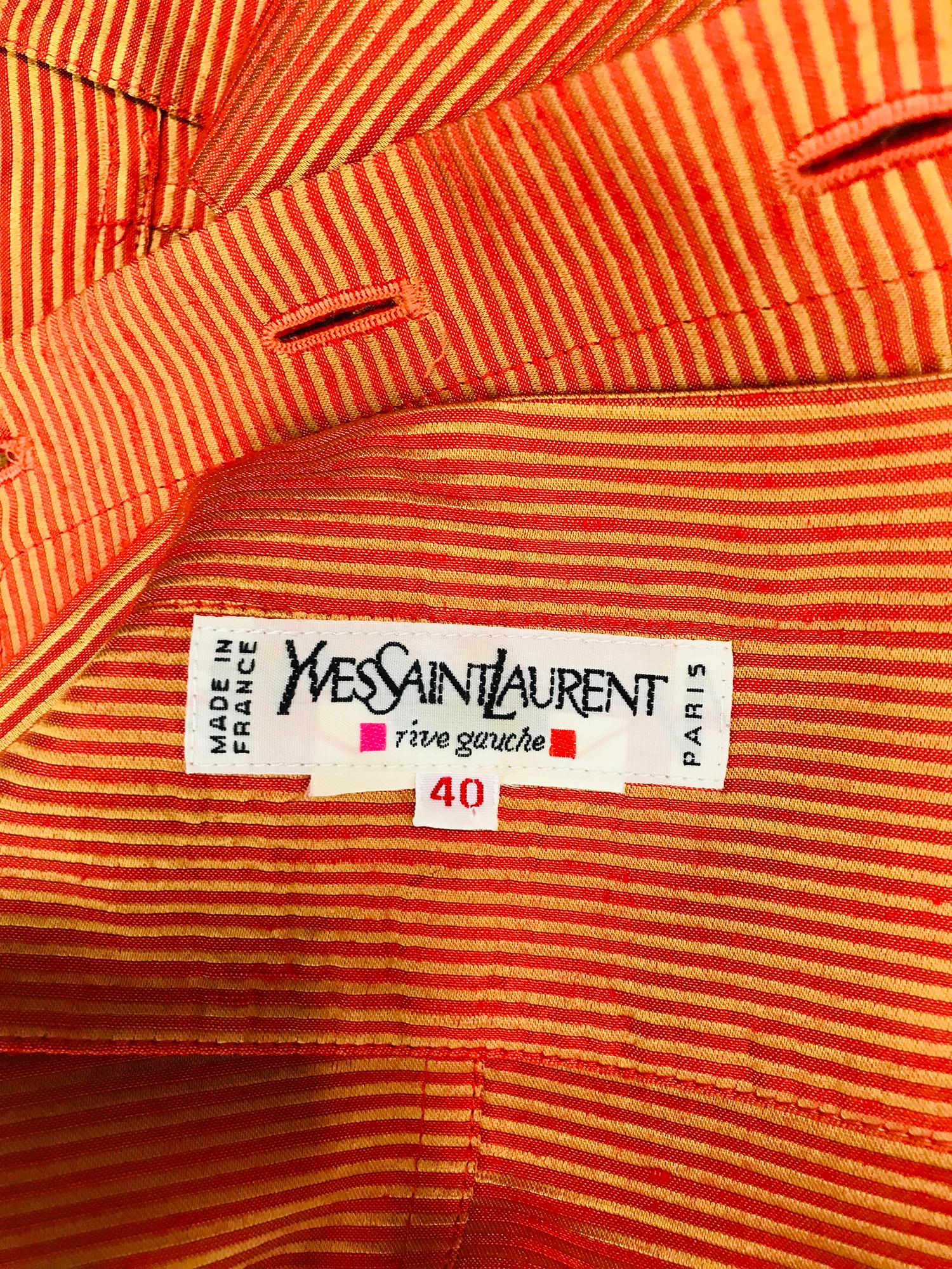 Yves Saint Rive Gauche Orange & Gold Stripe Faille Jacket Vintage For Sale 4