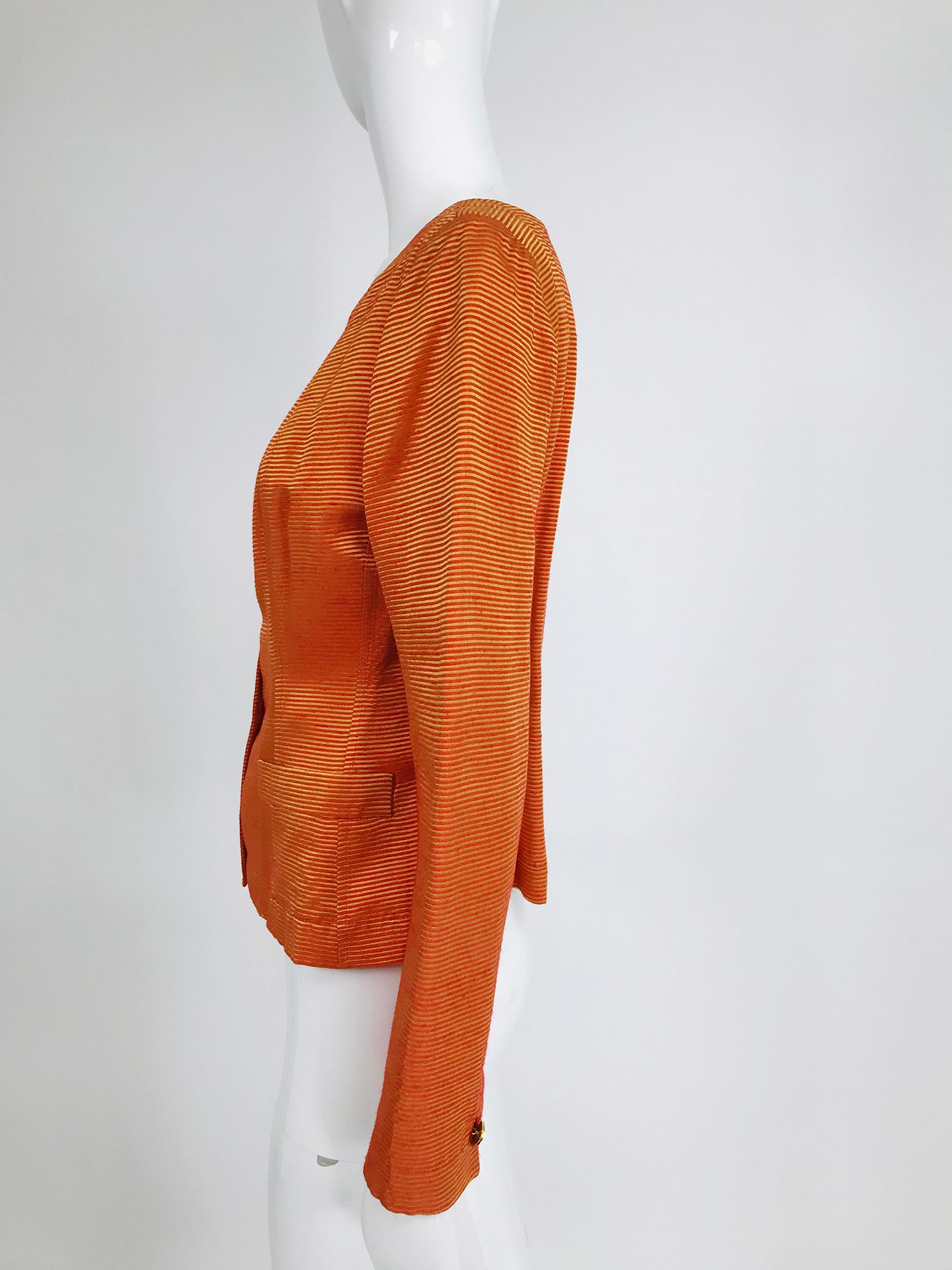 Yves Saint Rive Gauche Orange & Gold gestreifte Faille-Jacke Vintage im Zustand „Gut“ im Angebot in West Palm Beach, FL