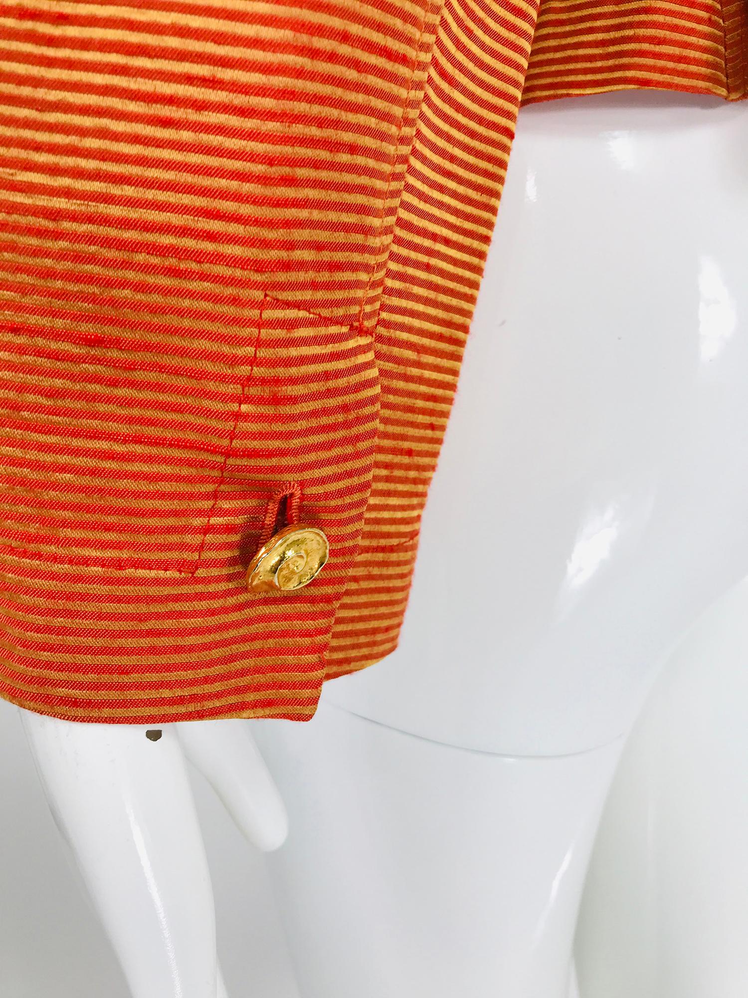 Red Yves Saint Rive Gauche Orange & Gold Stripe Faille Jacket Vintage For Sale