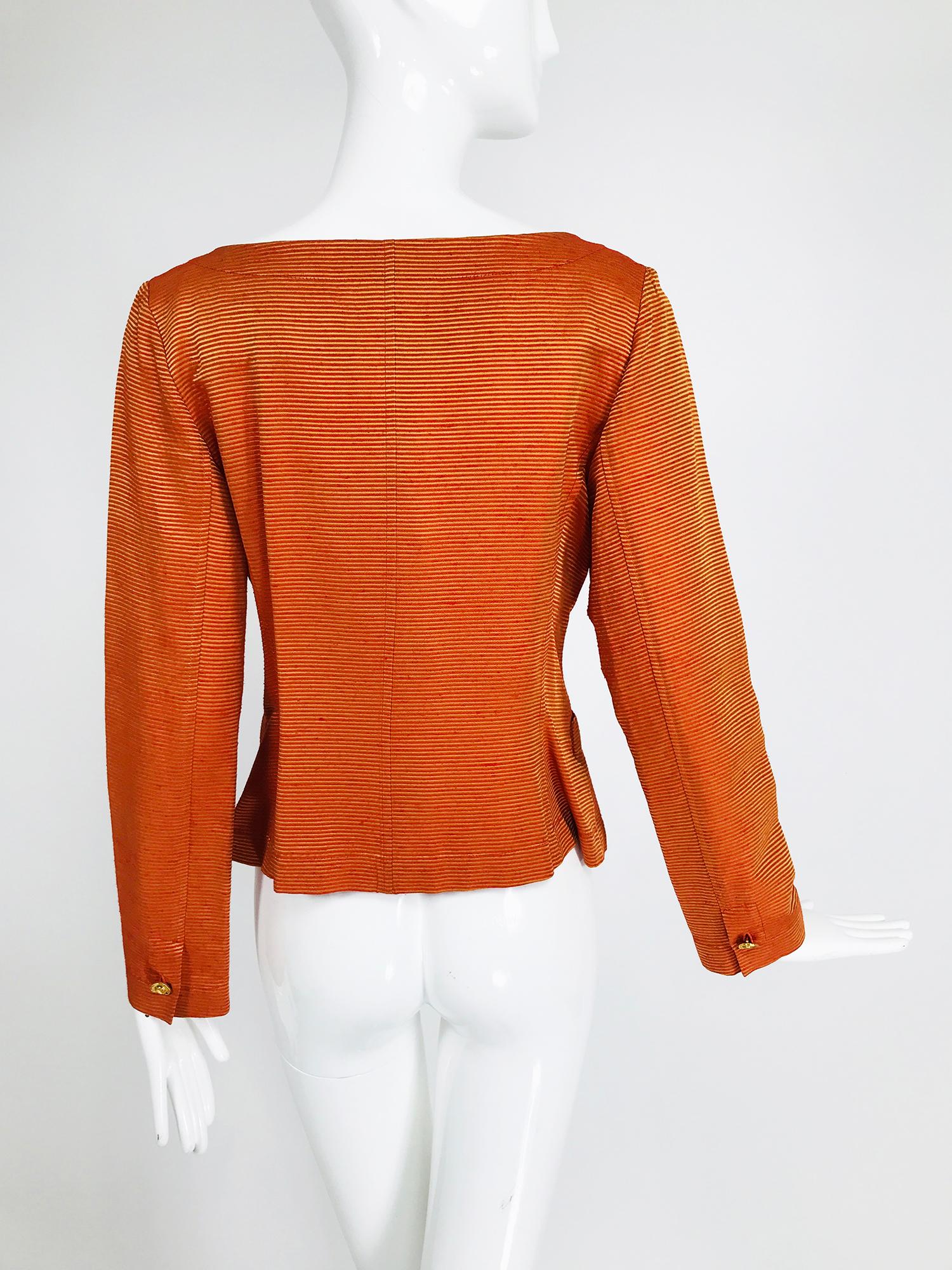 Yves Saint Rive Gauche Orange & Gold gestreifte Faille-Jacke Vintage im Angebot 1