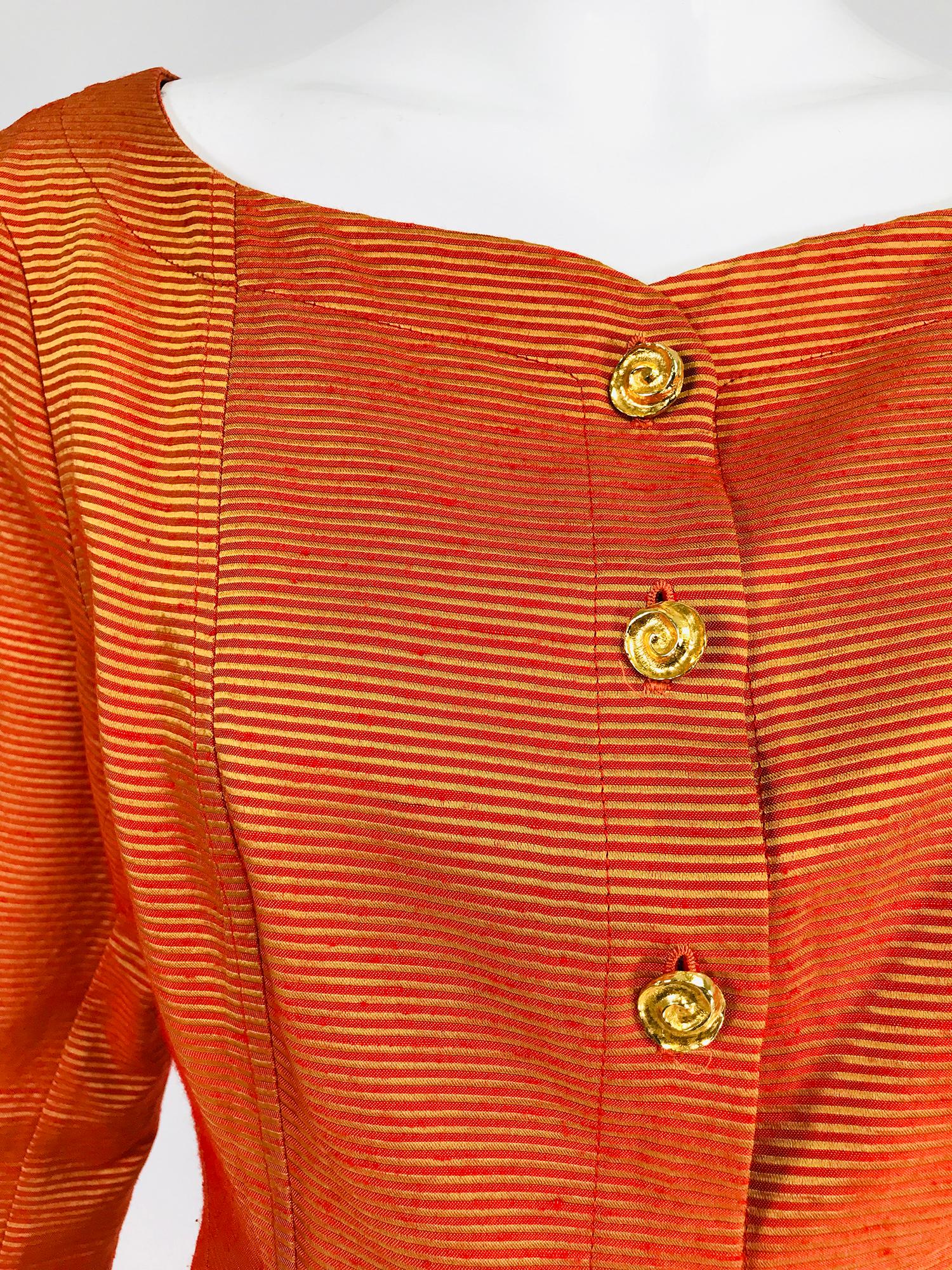 Yves Saint Rive Gauche Orange & Gold Stripe Faille Jacket Vintage For Sale 1