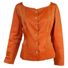 Yves Saint Rive Gauche Orange & Gold gestreifte Faille-Jacke Vintage