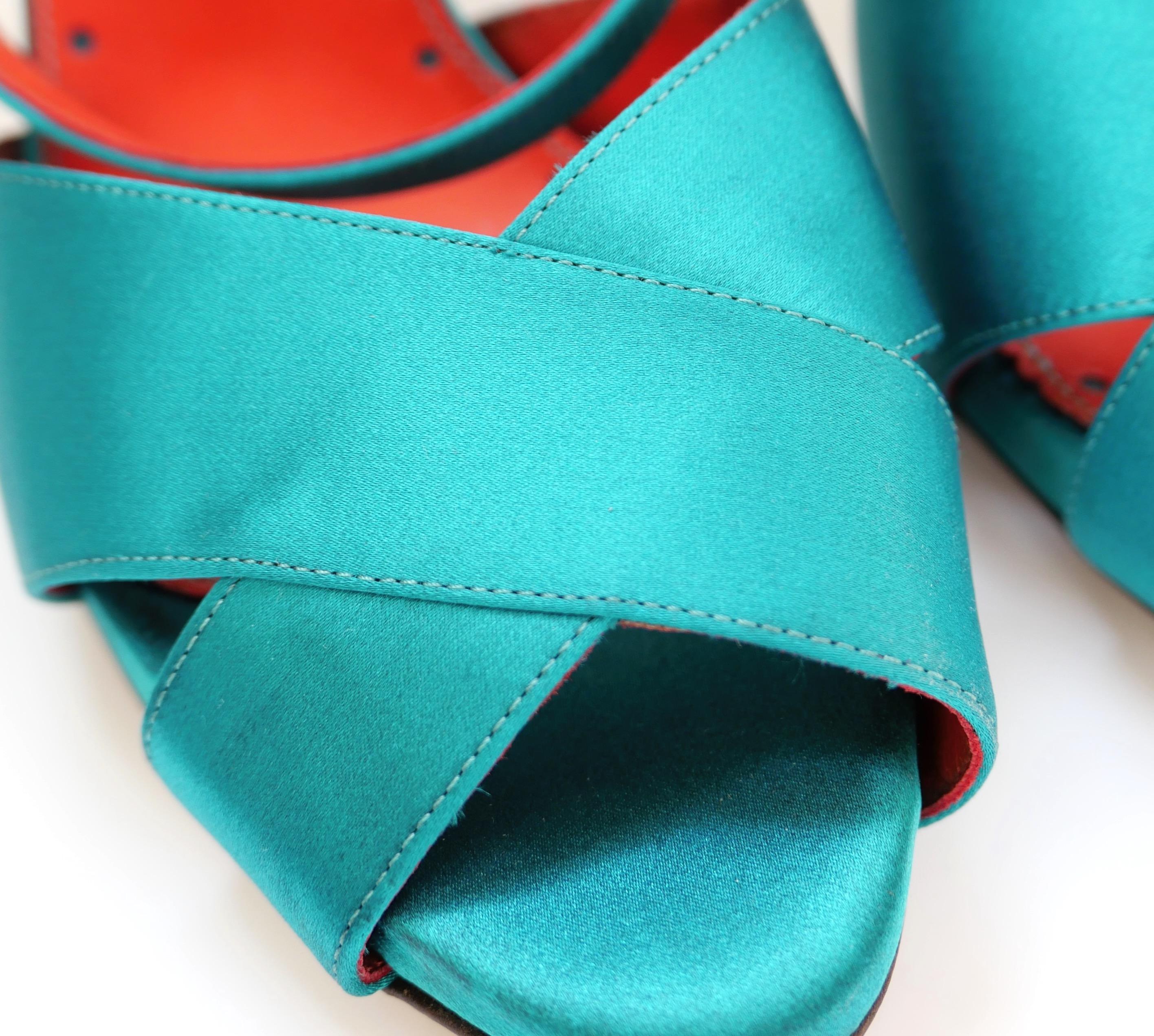 Blue Yves Saint Saint Laurent x Tom Ford Teal Satin Heels For Sale