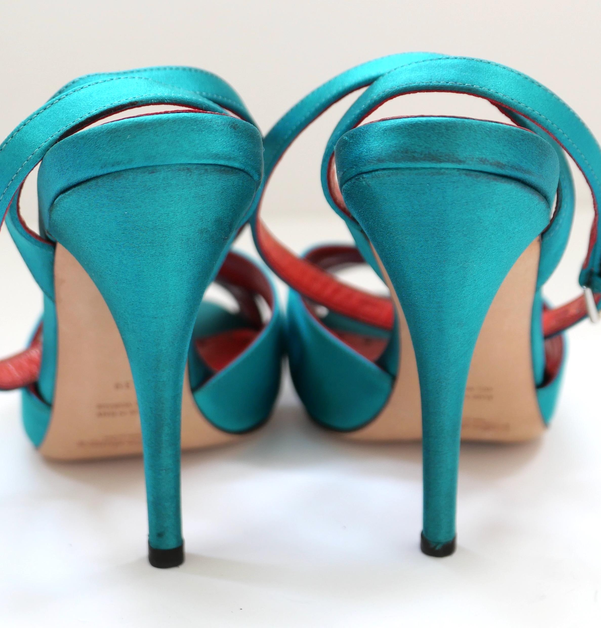 Yves Saint Saint Laurent x Tom Ford Teal Satin Heels In Good Condition For Sale In London, GB
