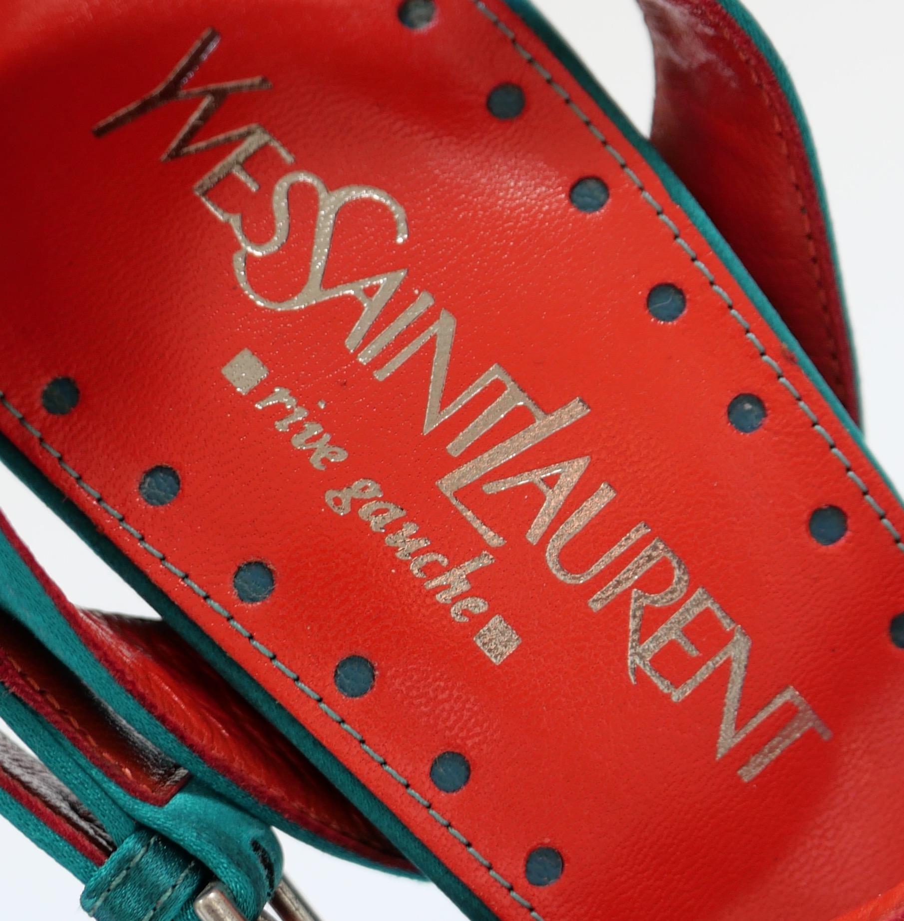 Women's Yves Saint Saint Laurent x Tom Ford Teal Satin Heels For Sale
