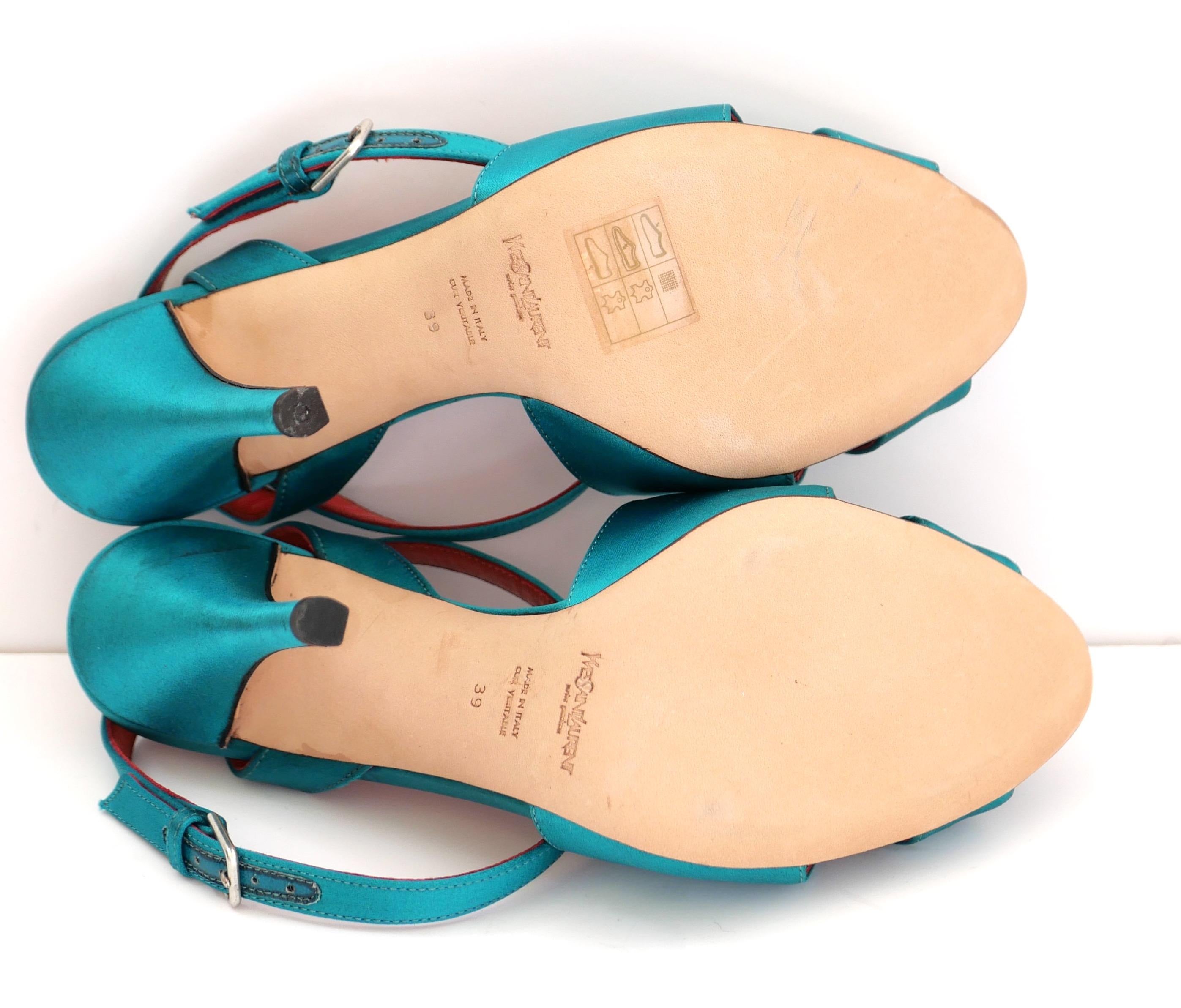Yves Saint Saint Laurent x Tom Ford Teal Satin Heels For Sale 1