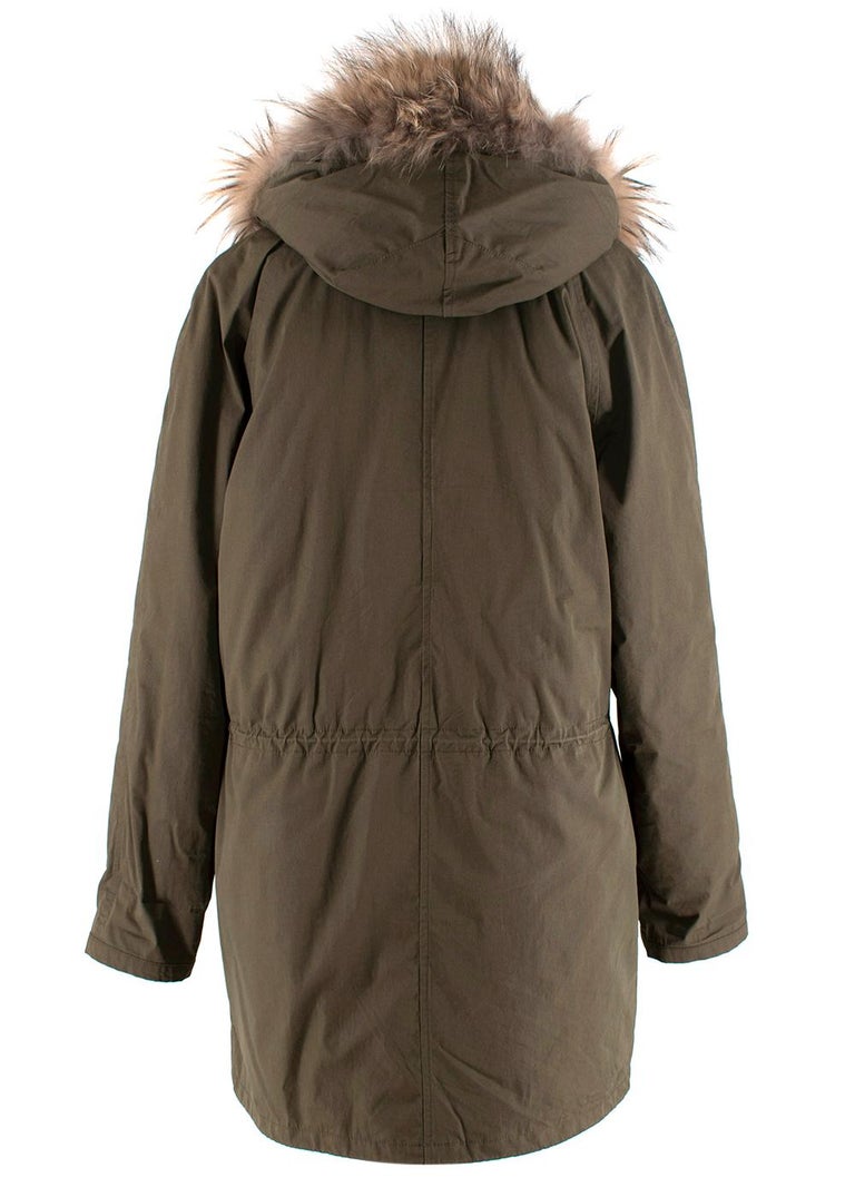 Yves Salomon Army-Green Fur Trimmed Cotton Parka Coat - US S For Sale at  1stDibs